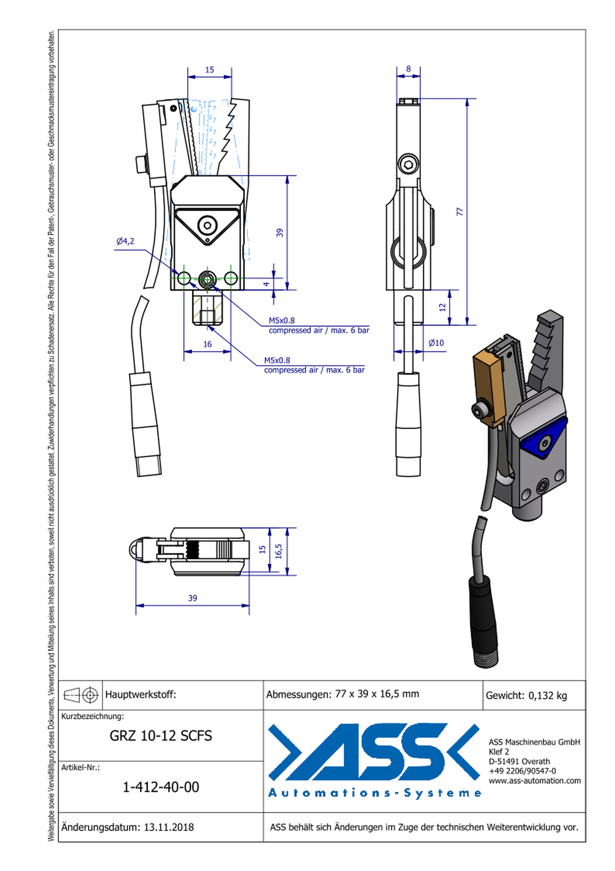 GRZ 10-12 SCFS Gripper with Jaw Type: Saw Tooth / Sensor