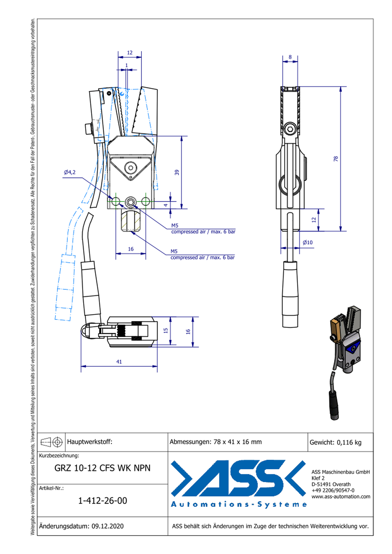 GRZ 10-12 CFS WK NPN Gripper, Jaw Type: for Soft Material / Sensor