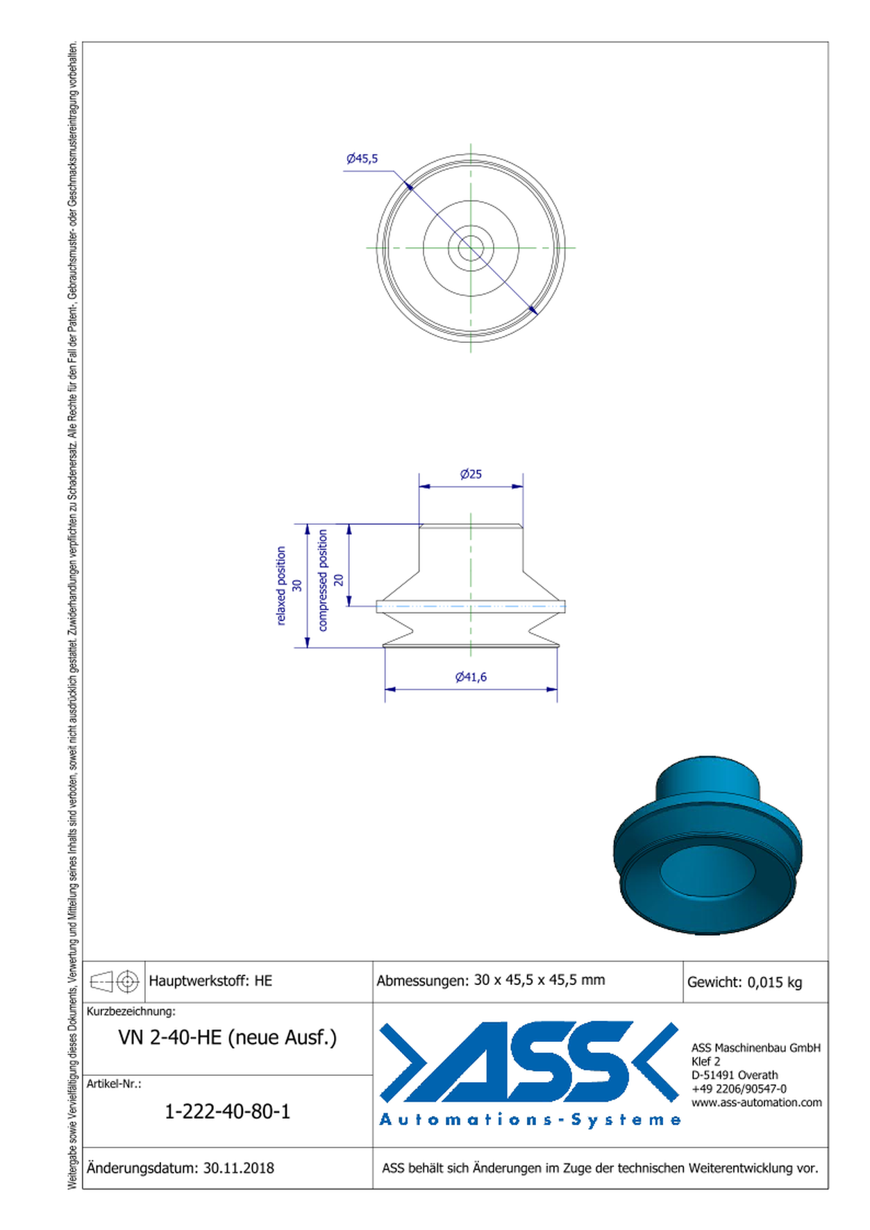 VN 2-40-HE (new version) Suction Cup, 2 Bellows