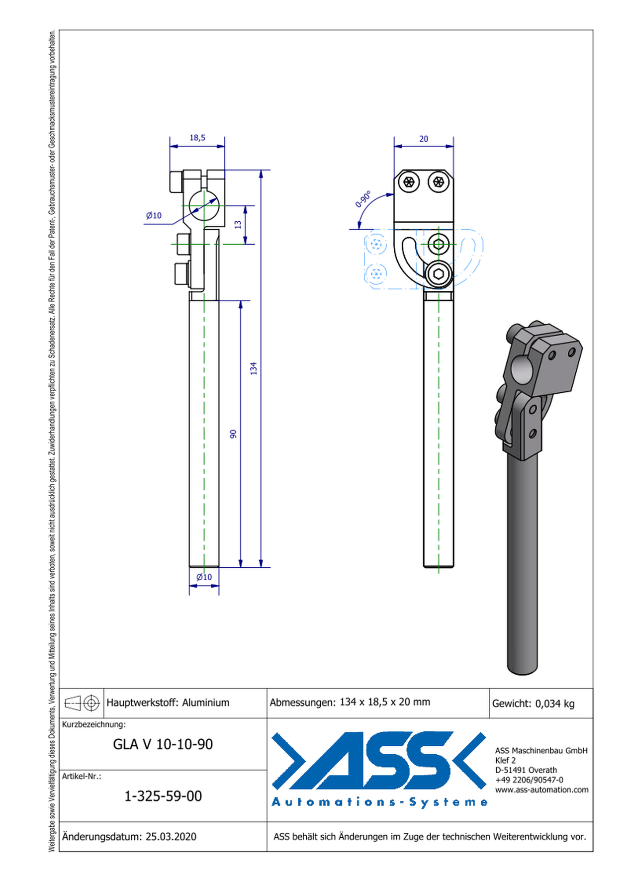 GLA V 10-10-90 Elbow Arm, reinforced