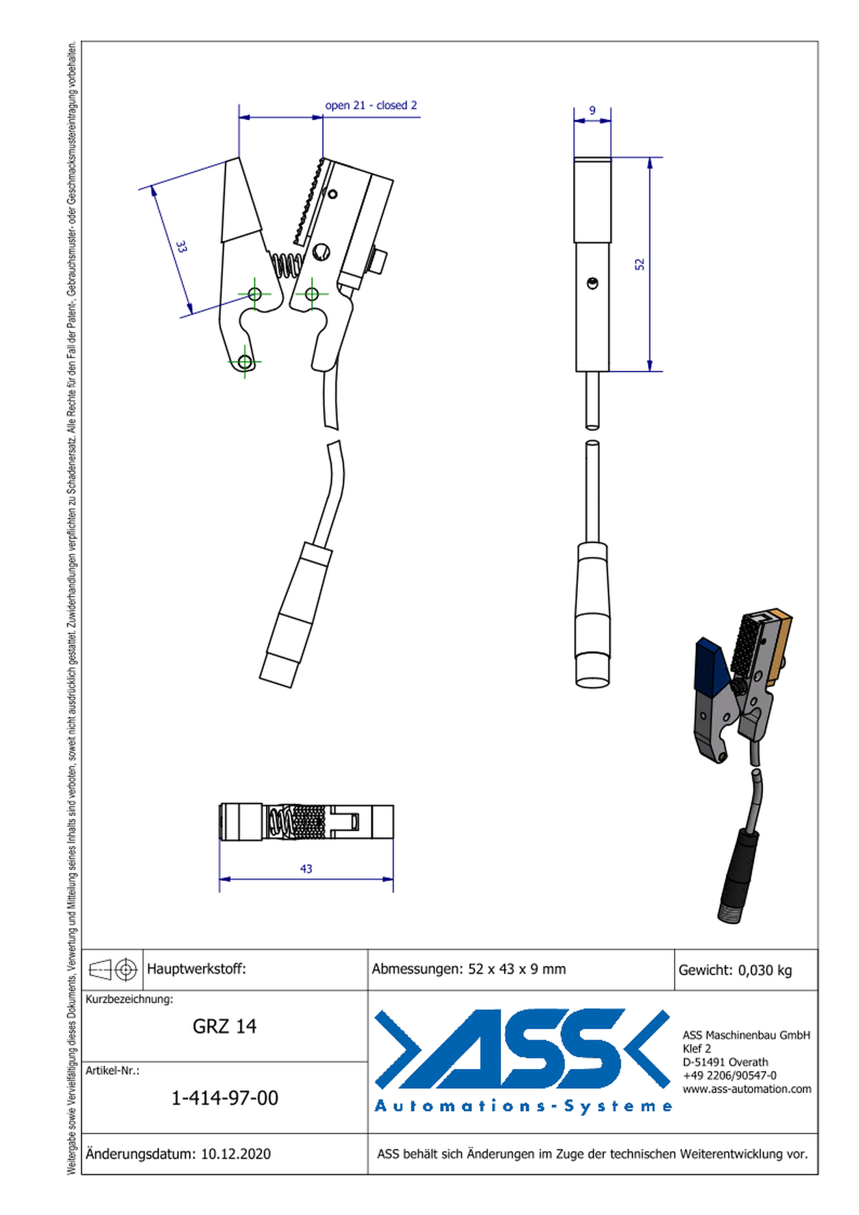 GRZ 14 Gripper Jaws EP,CS,I,NPN  Jaw Type: EP Coating, blue / Sensor NPN