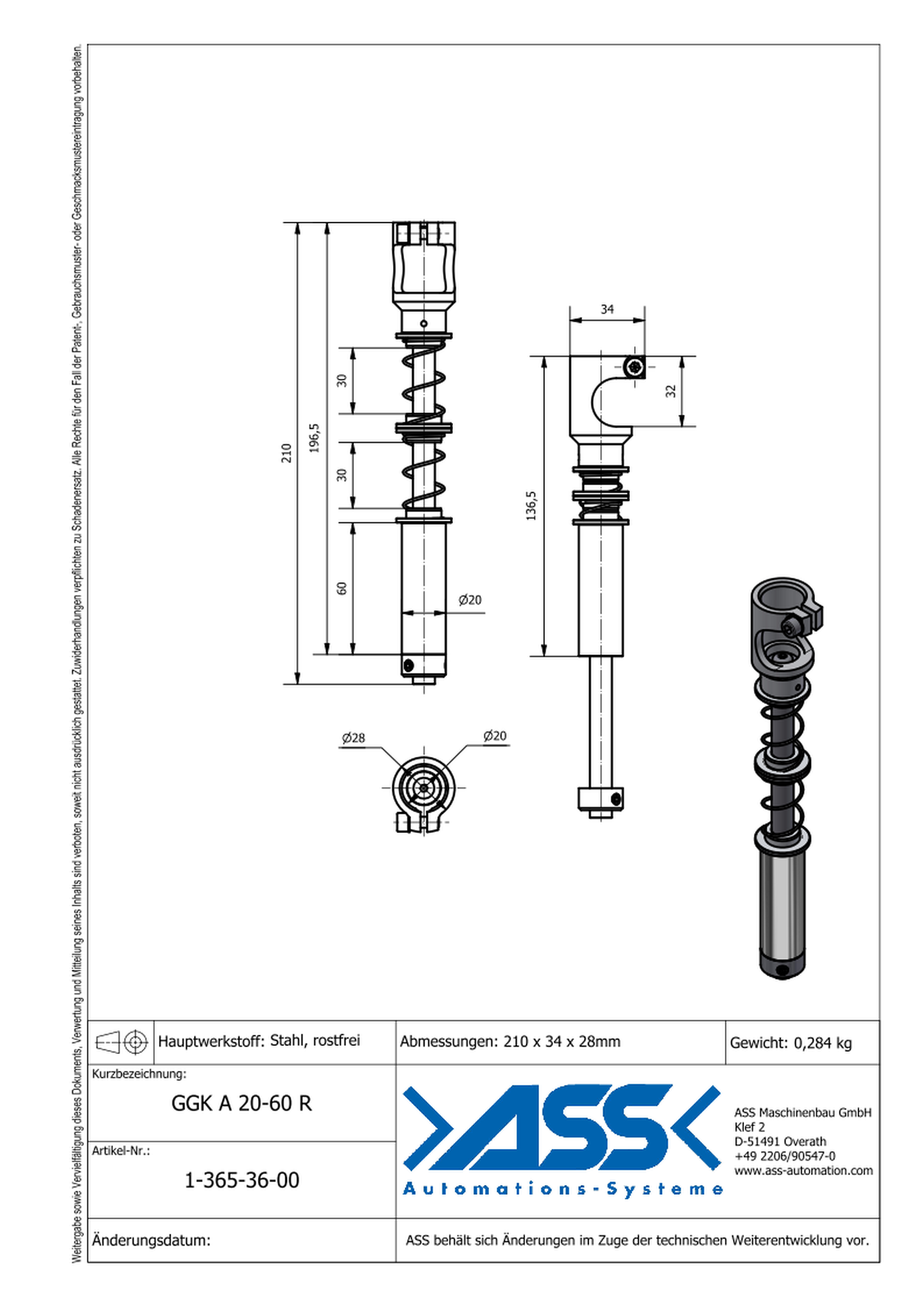 GGK A 20-60 R Gripper Arm, linear guidance, rotation free, axial