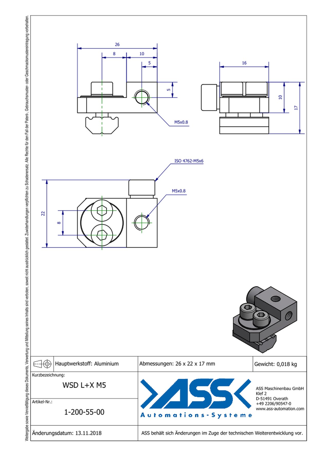 WSD L M5-M5 360° Swivel Connector for Vacuum Cups