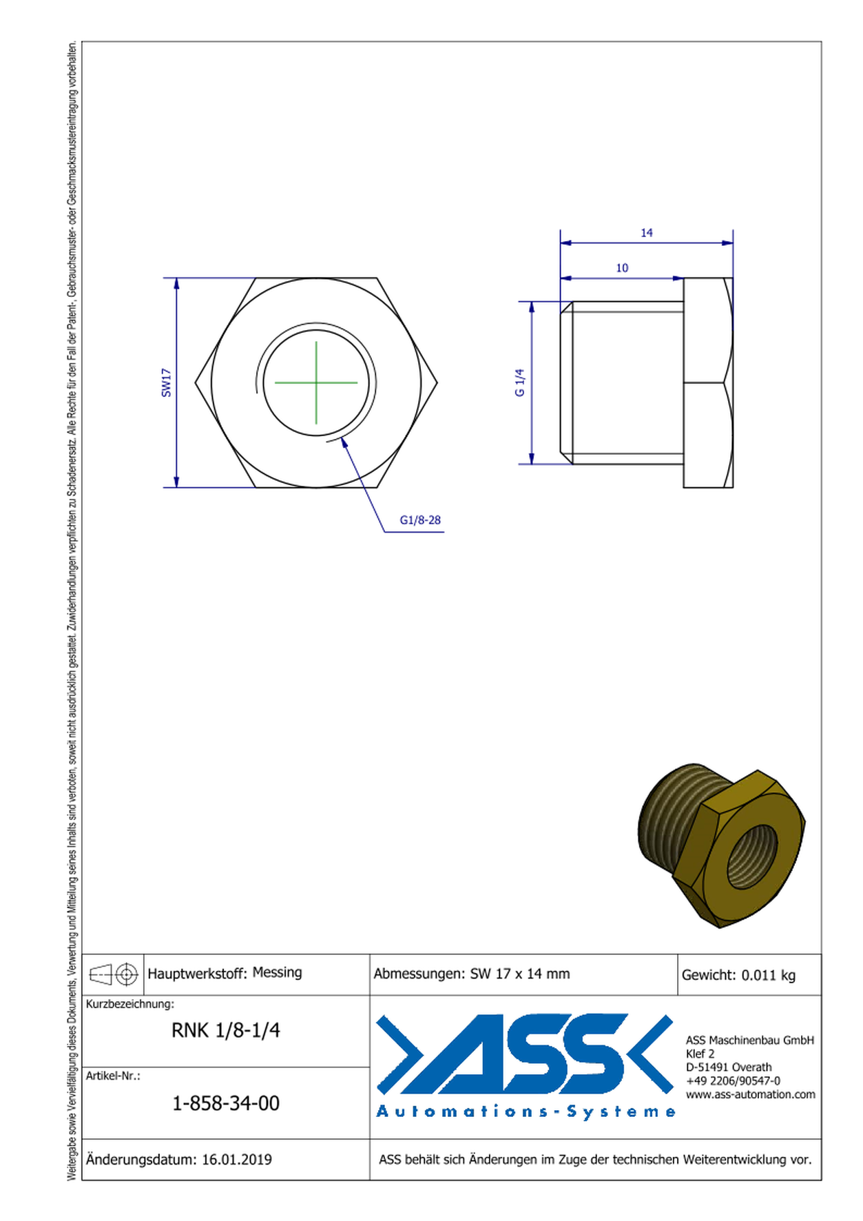 RNK 1/8-1/4 Reducing Nipple, short