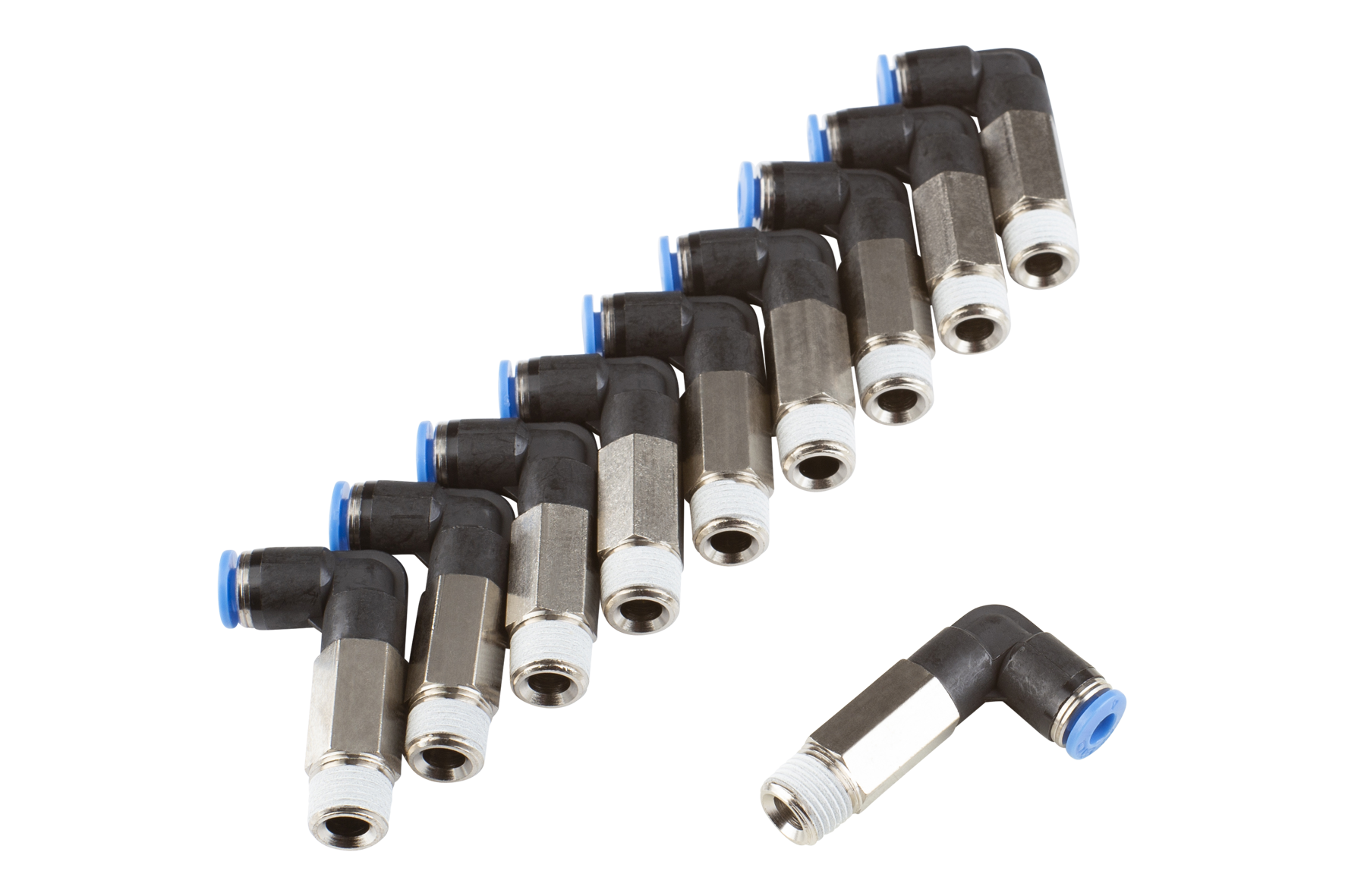 PSL 1/4 6-4 Quick Connector for PSS Model: long, angled, Hose connection Ø: 4 mm, Compatible to: PSS 4-3, Connection thread: R1/8″