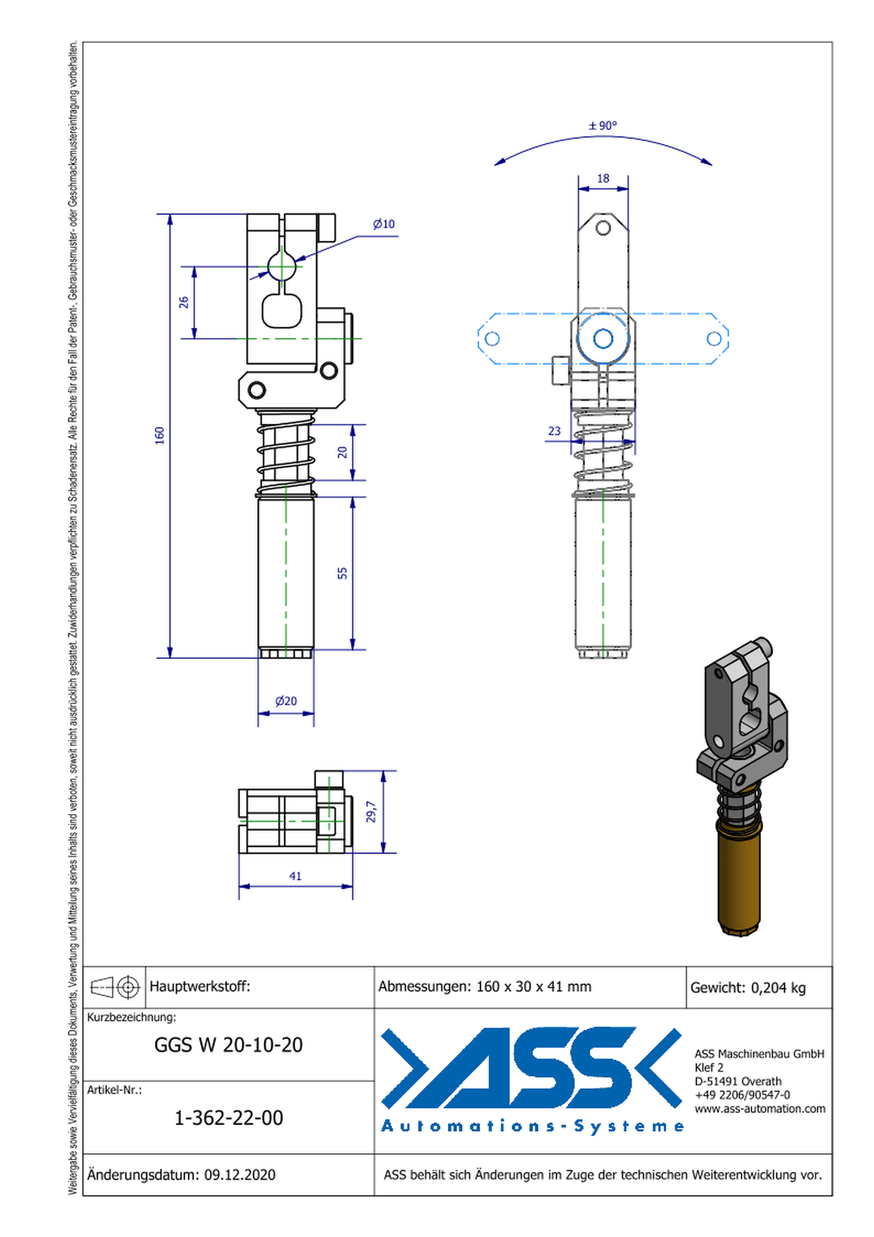 GGS W 20-10-20 Gripper Arm spring comp., locked , +/-90°