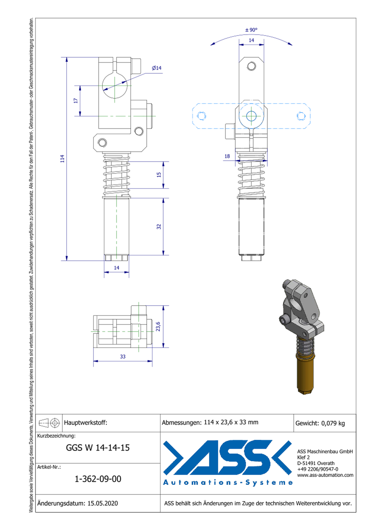 GGS W 14-14-15 Gripper Arm spring comp., locked , +/-90°