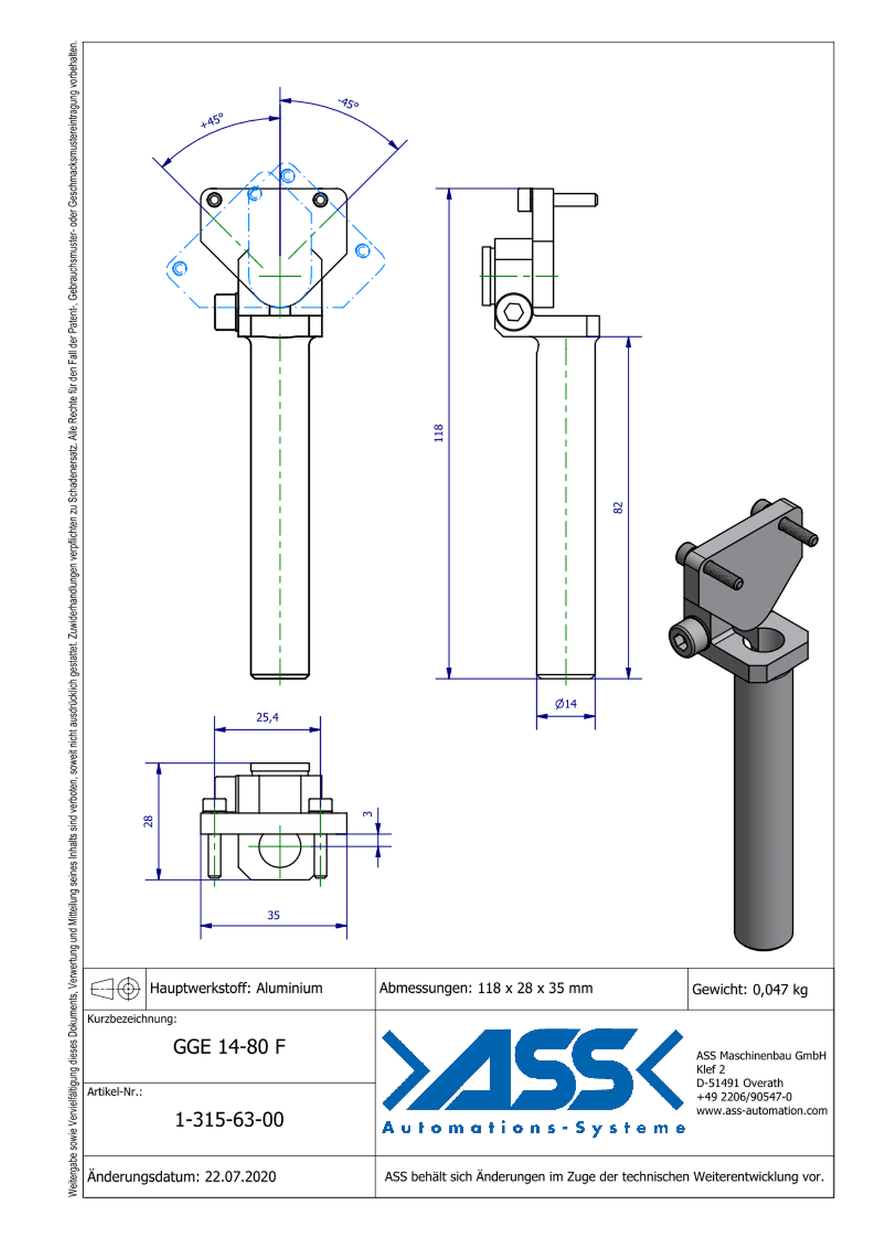 GGE 14-80 F Gripper Arm for Sensor LES 6