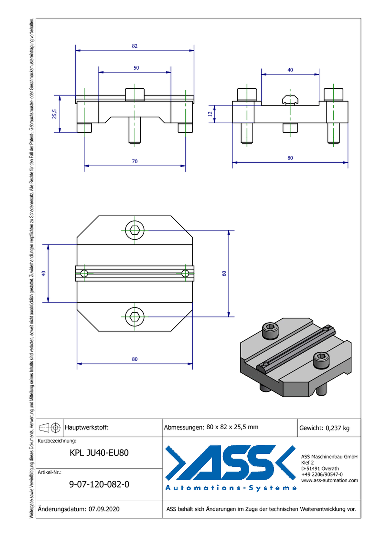 KPL JU40-EU80 Cross Connector JU to Europrofile