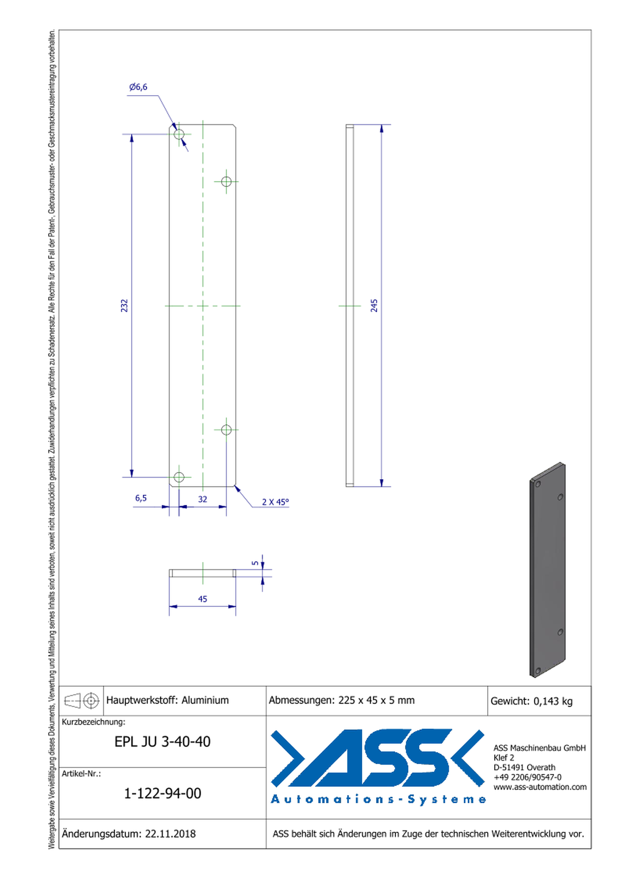 EPL JU 3-40-40 End Plate