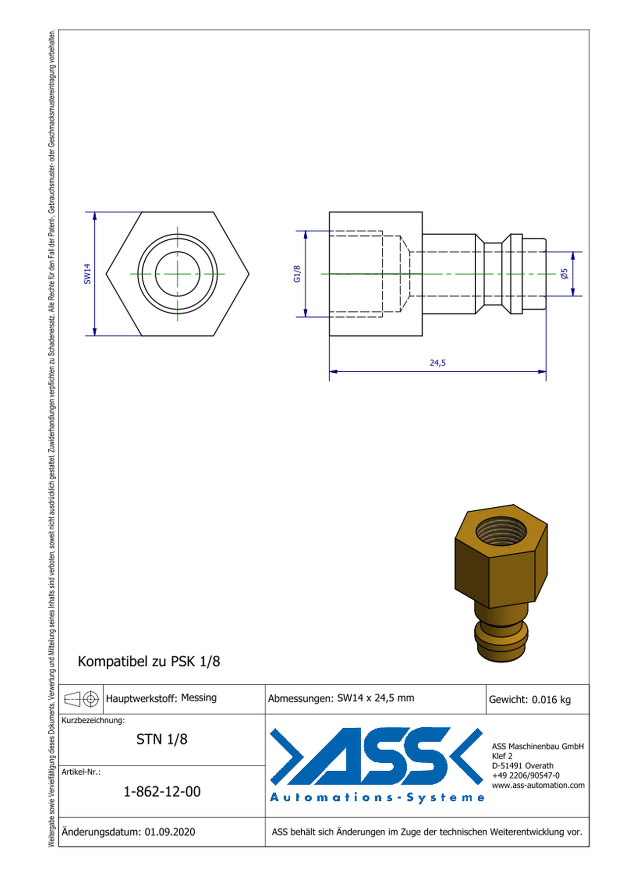 STN 1/8 Plug-In Nipple