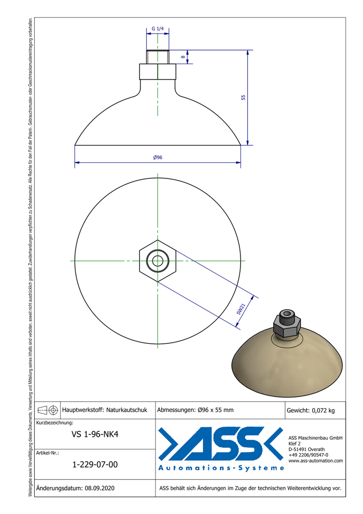 VS-1-96-NK4 Vacuum Cup made of Natural Rubber