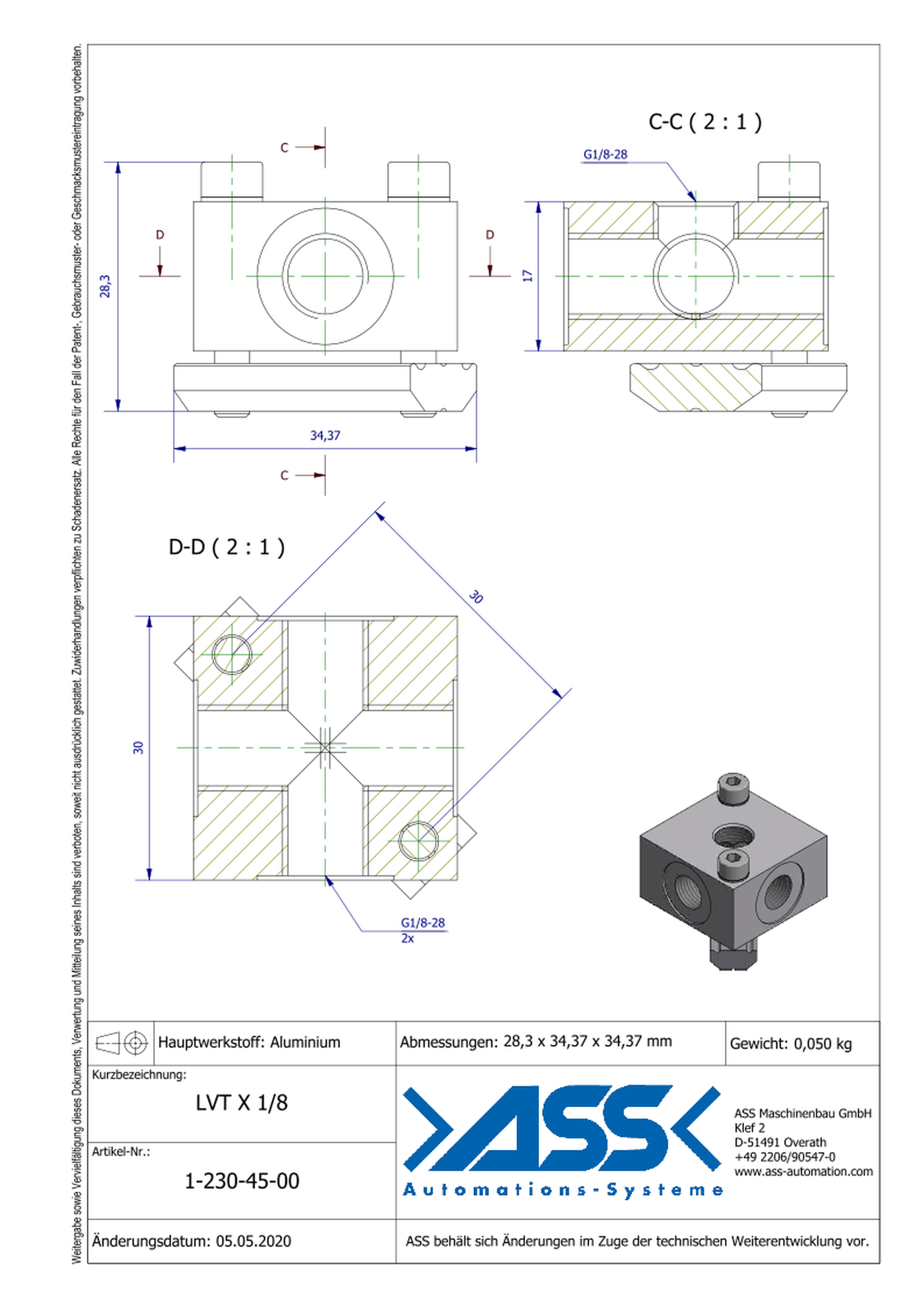 LVT X 1/8 Light Weight Manifold Block