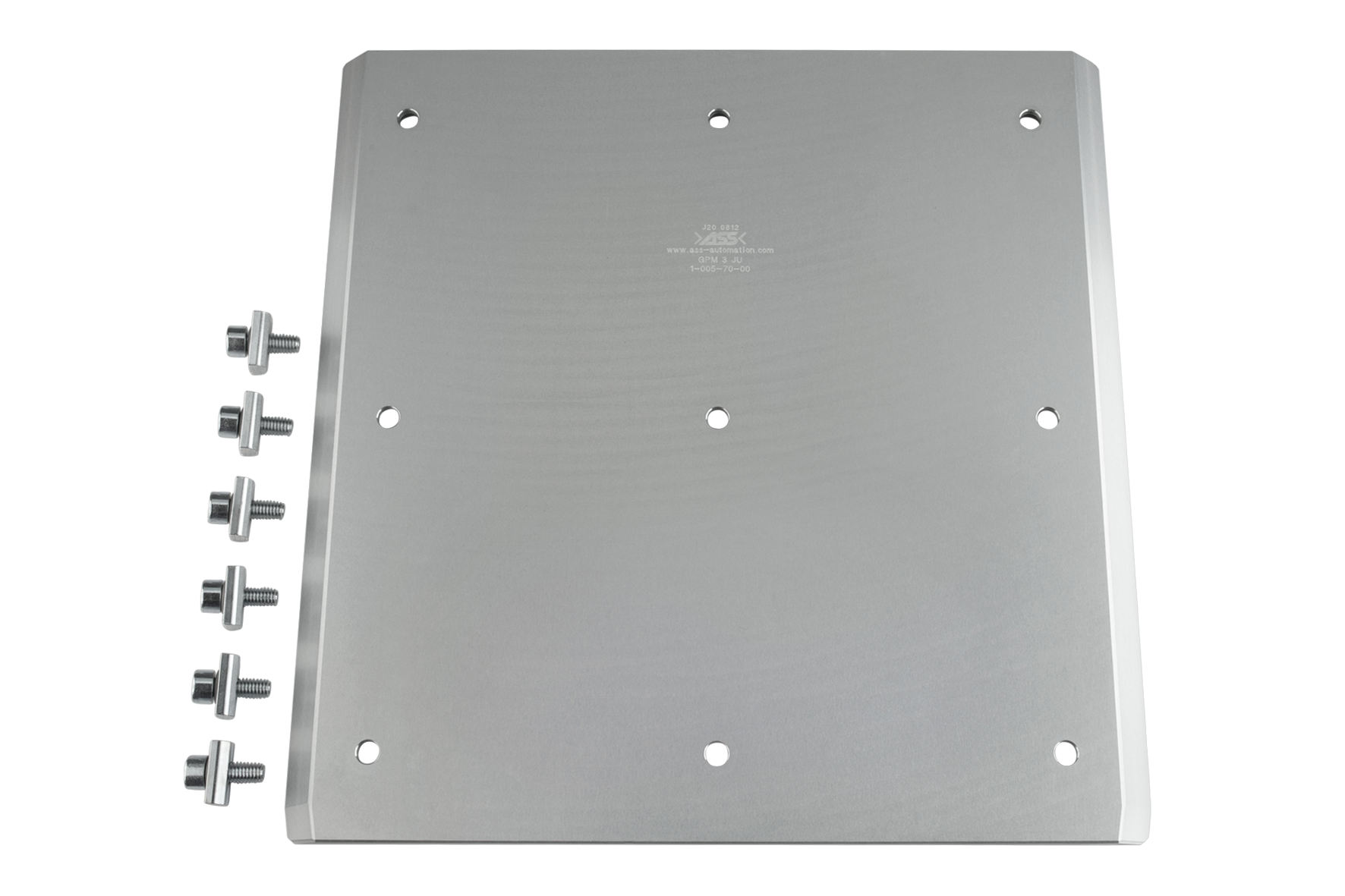 GPM 1 L/XV Gripper (EOAT) Base Plate, tightened recommended for profile: JU-Profile, : Type 1 = 6x channel nut M6 + screws, Recommended max. handling weight: 40 kg, Size: 3