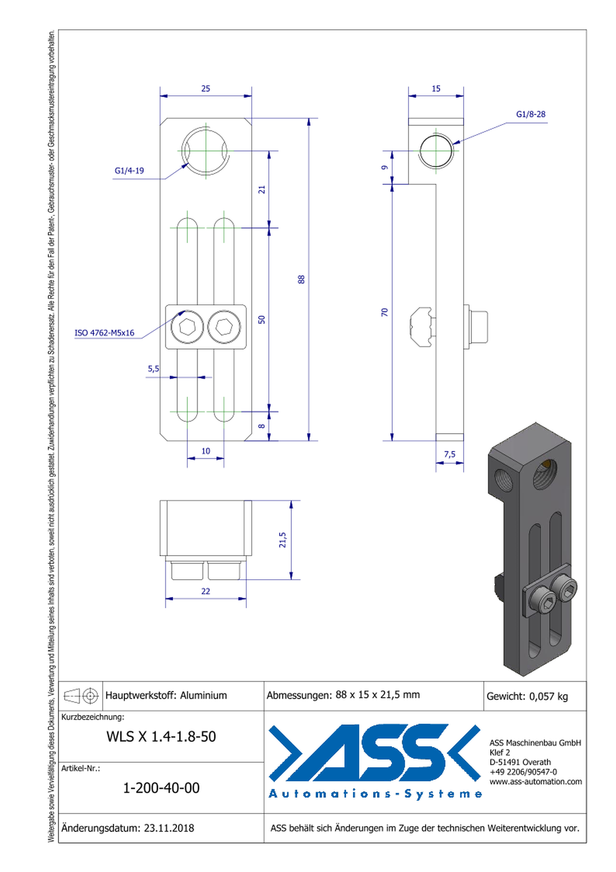 WLS X 1/4-1/8-50 Long Angle connector