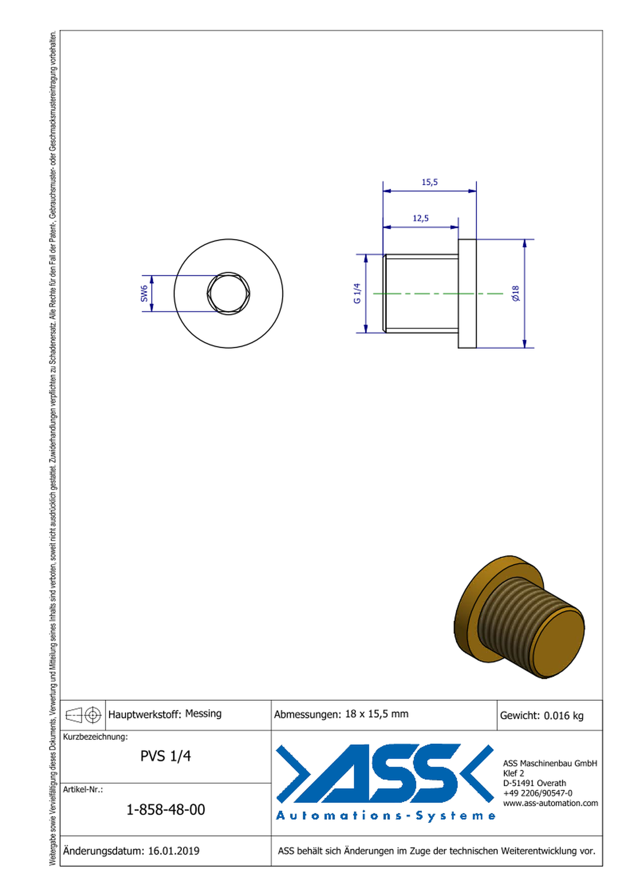 PVS 1/4 Hex Plug