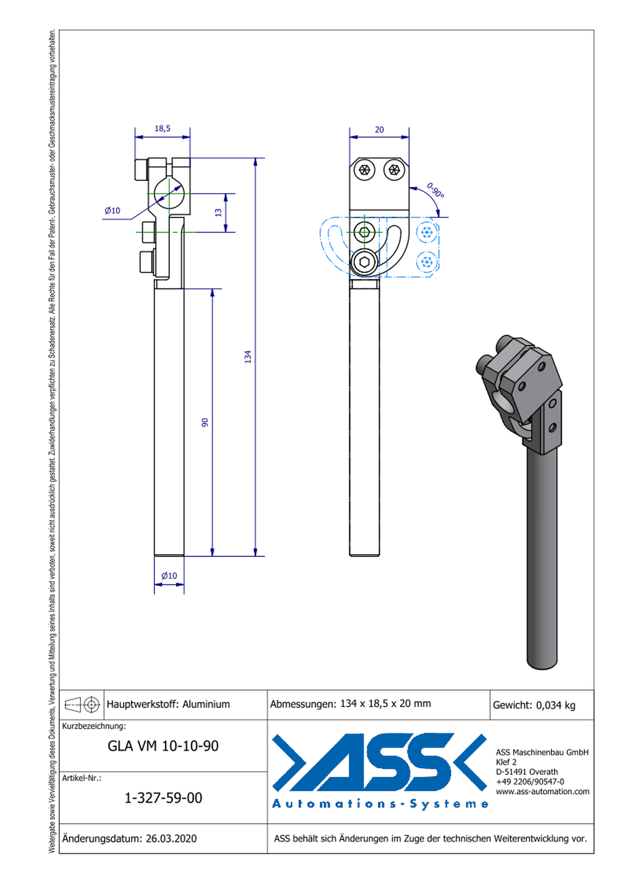 GLA VM 10-10-90 Gripper Arm, reinfoced, mirrored