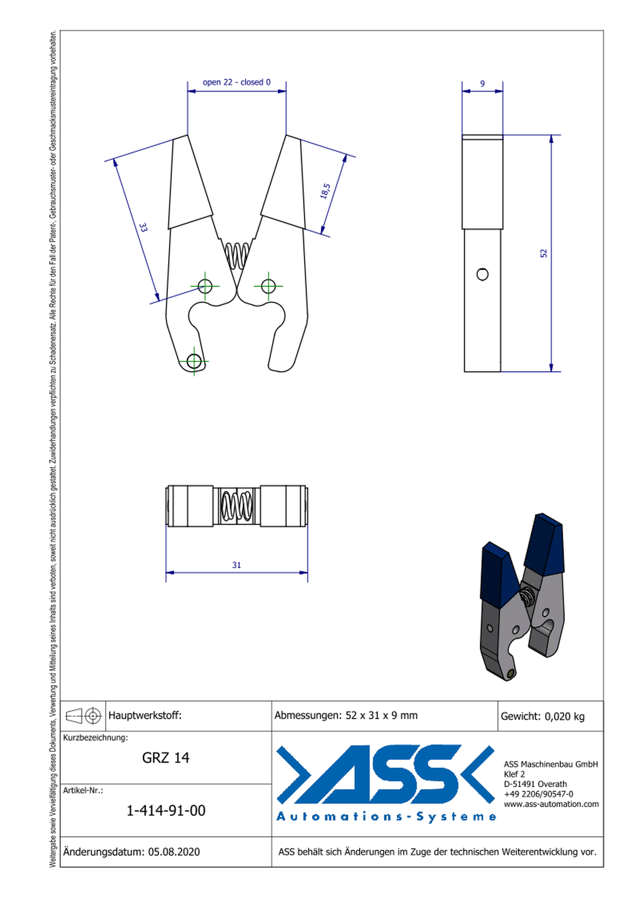 GRZ 14 Gripper Jaws EP Jaw Type: EP Coating, blue / EP Coating, blue