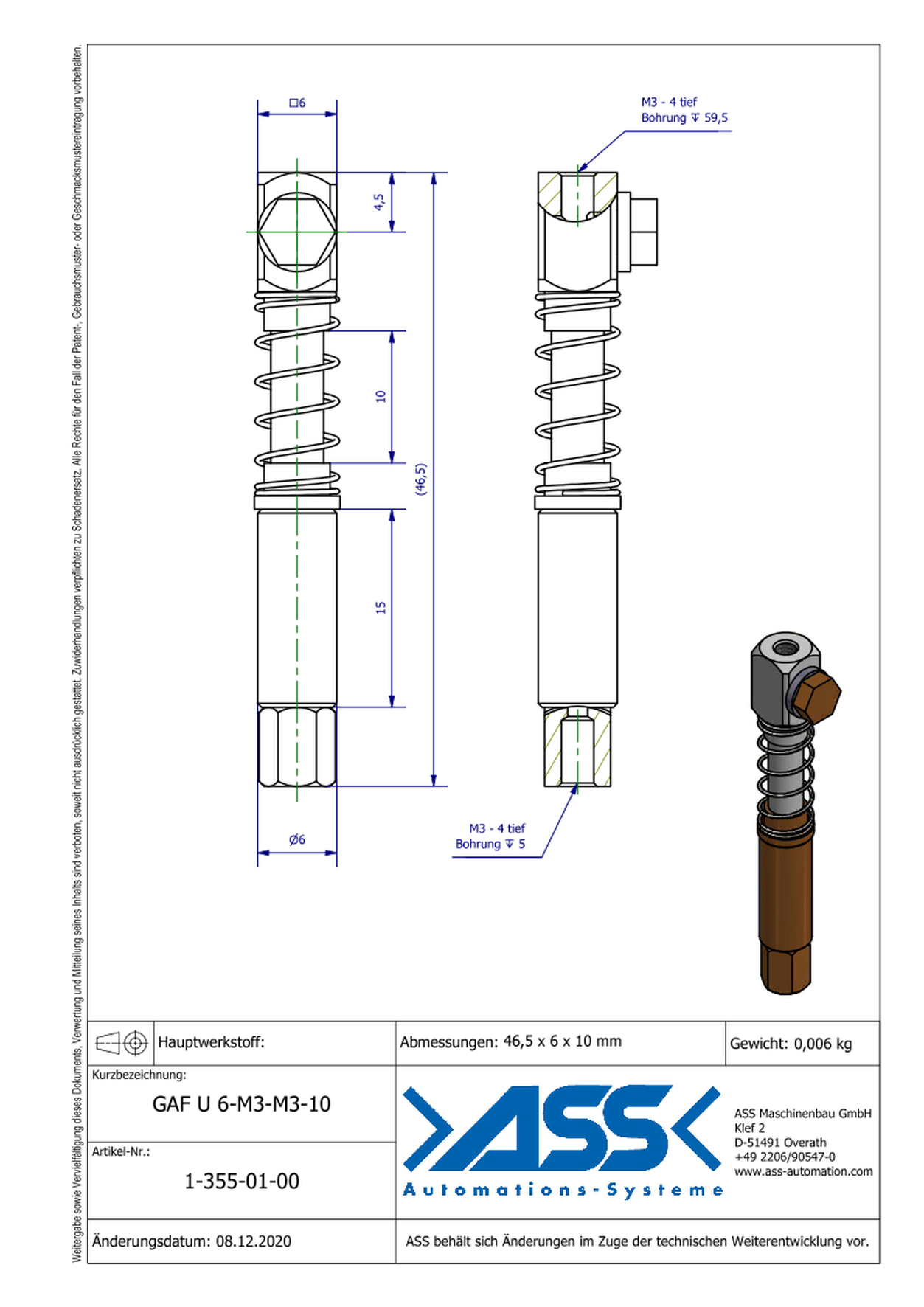 GAF U 6-M3-M3-10 Spring Loaded Gripper Arm, Micro Series