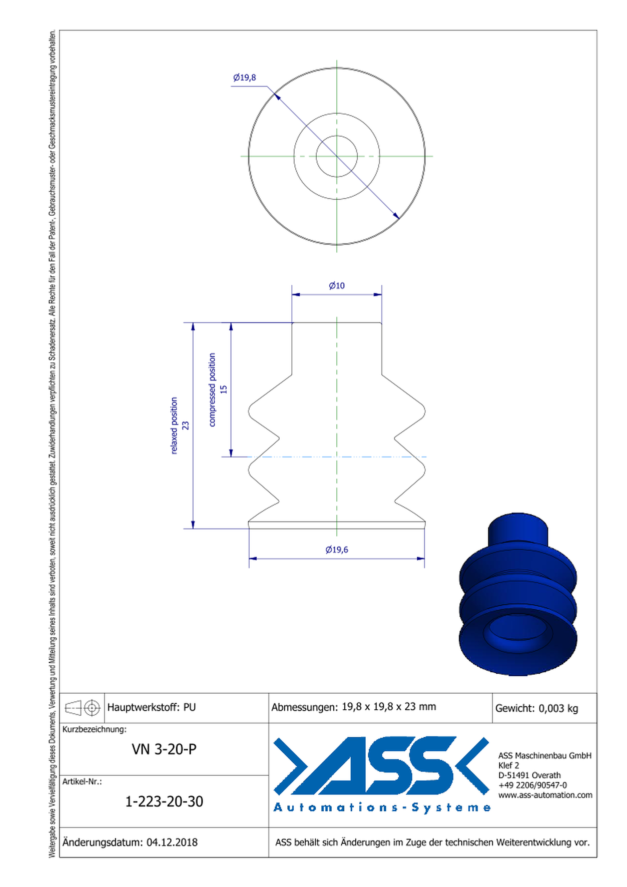 VN 3-20-P Suction Cup, 3 Bellows