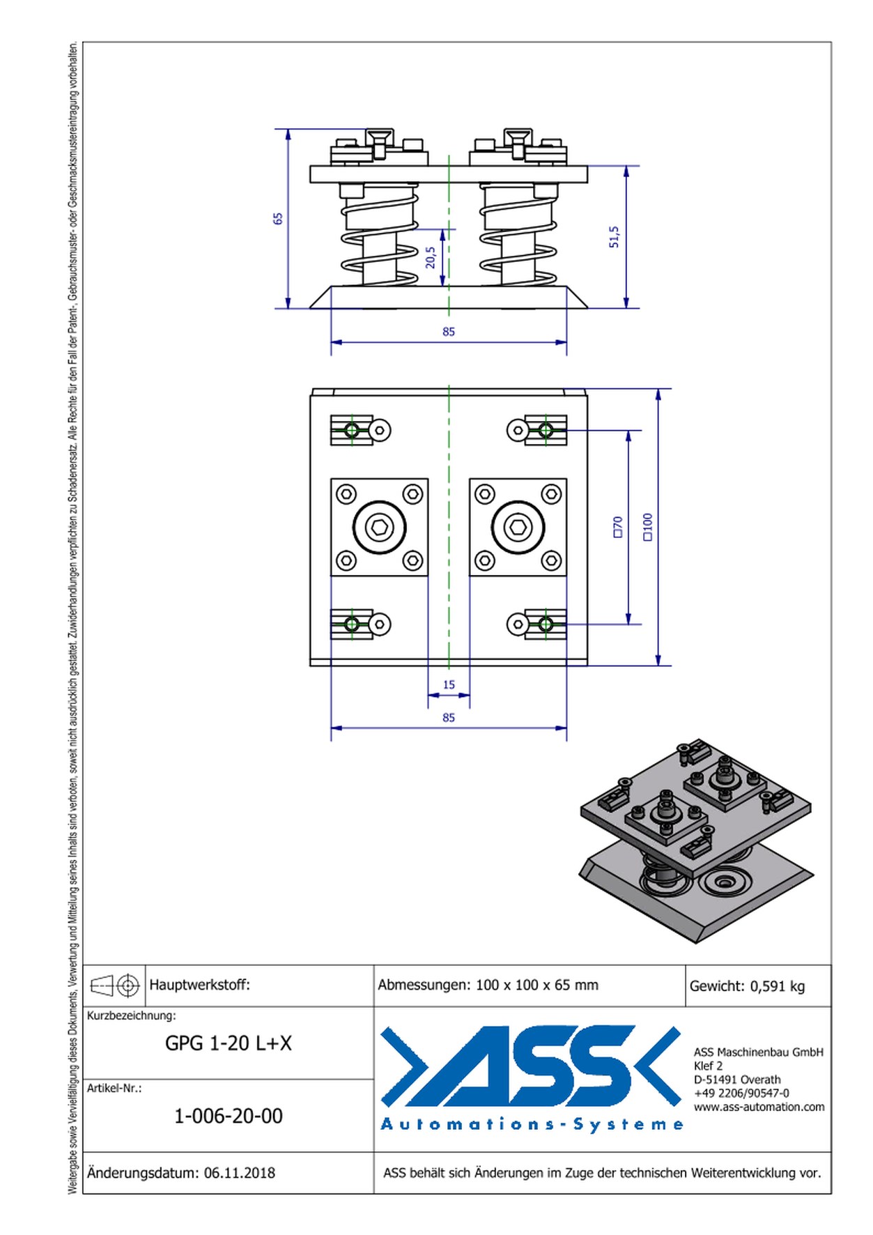 GPG 1-20 L/X Gripper (EOAT) Base Plate, spring-loaded