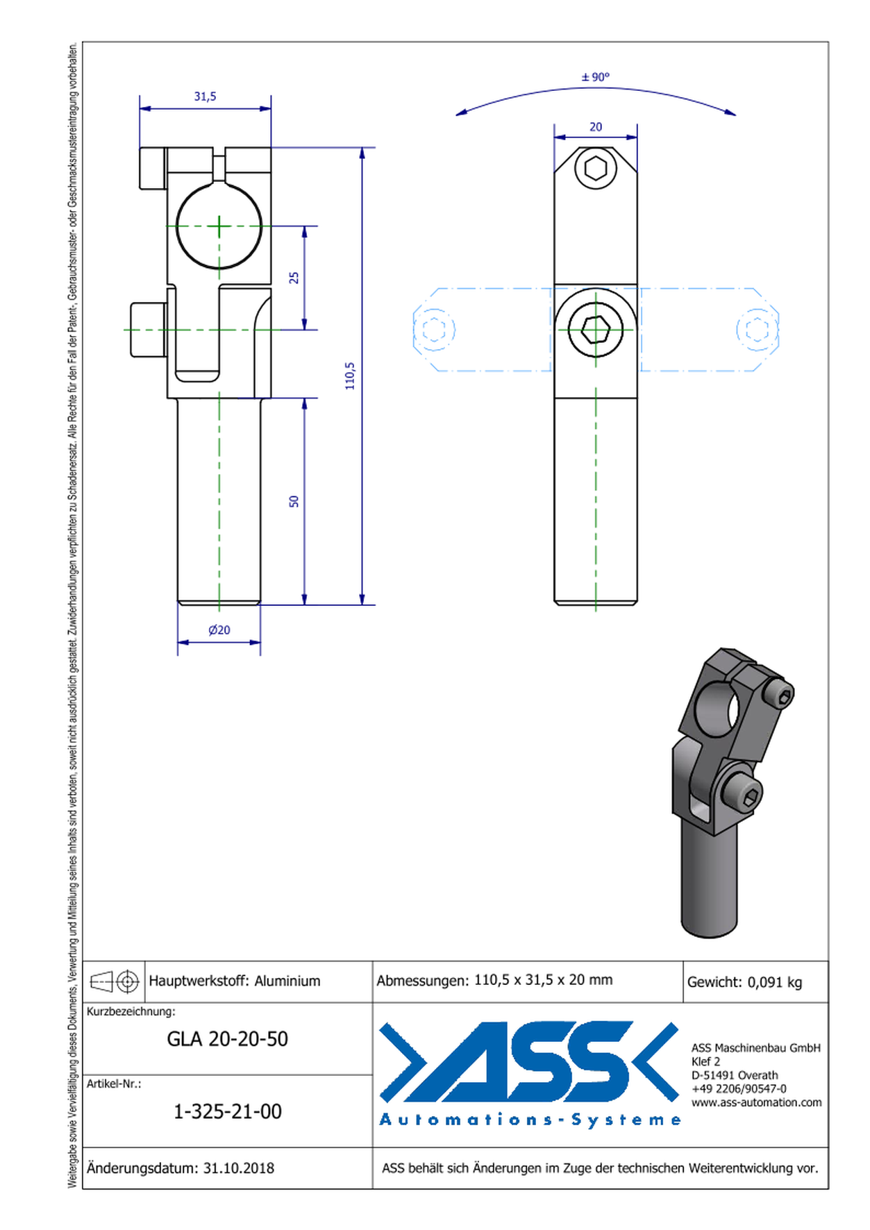 GLA 20-20-50 Elbow Arm