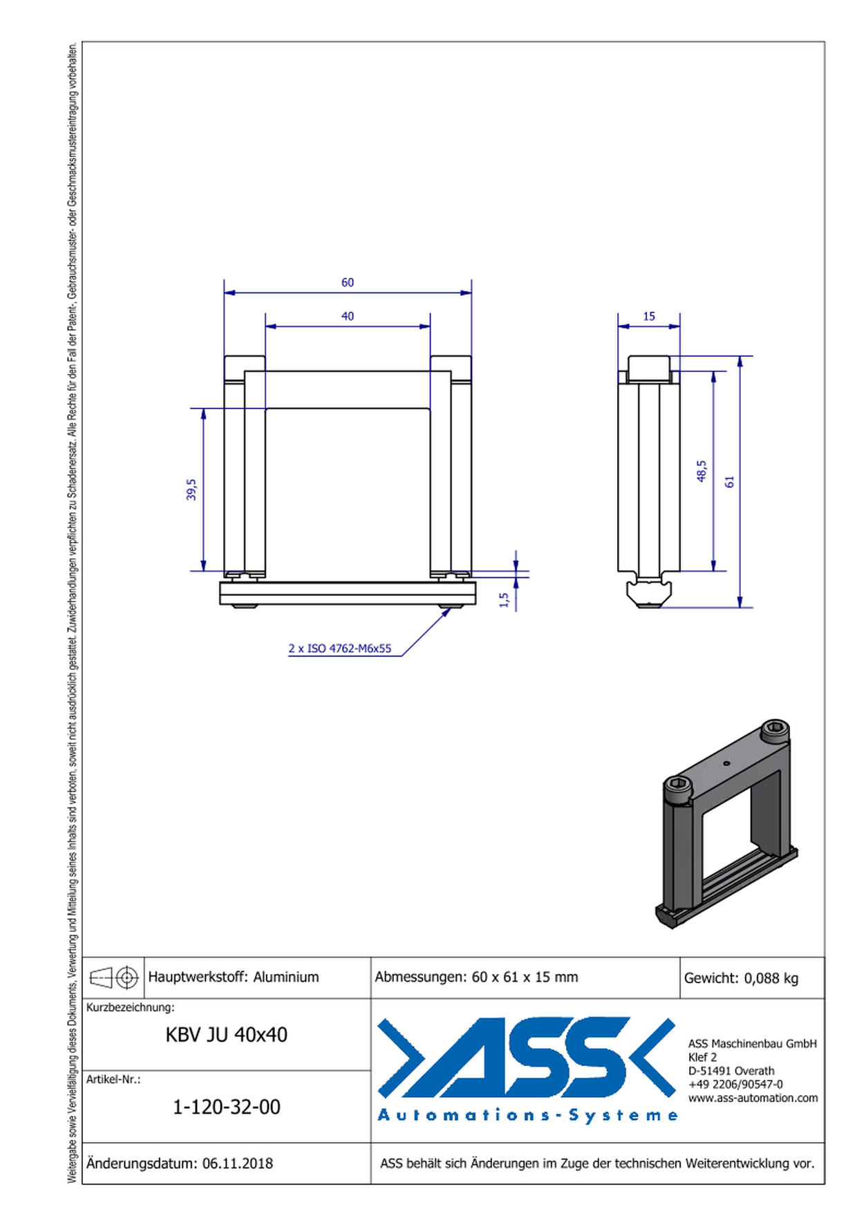 KBV JU 40-40 Square Joint Connector