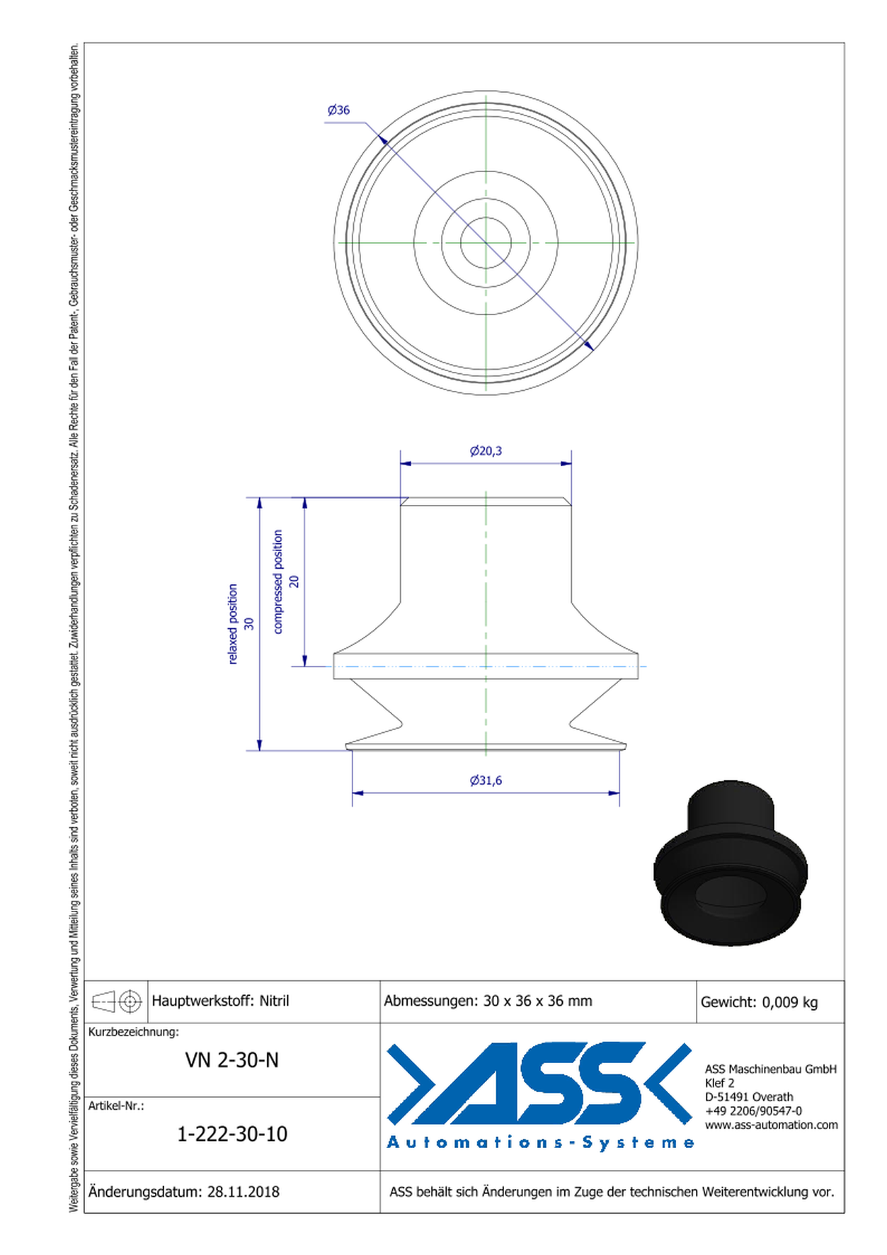 VN 2-30-N Suction Cup, 2 Bellows