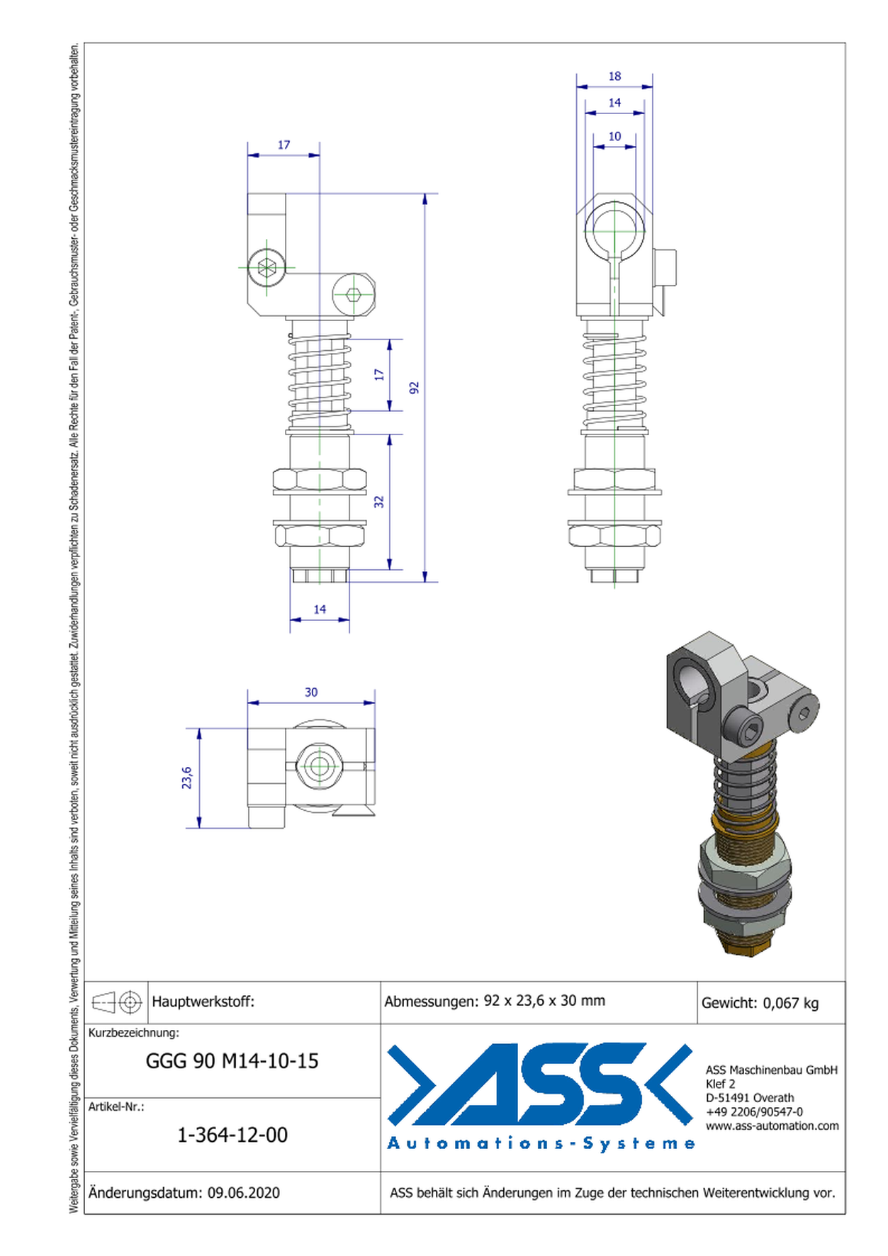 GGG 90 M14-10-15 Spring Loaded Gripper Arm, 90°, for GRZ 