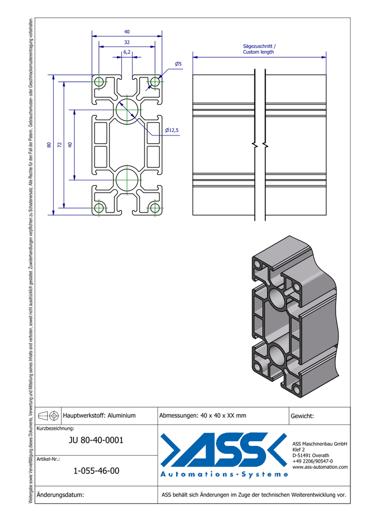 JU 80-40-0001  Aluminiumprofile Length: Individual Cut