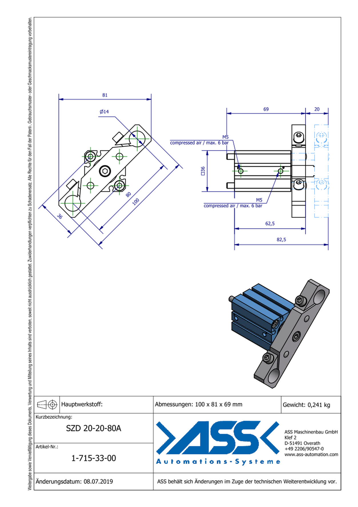 SZD 20-20-80A Special Short Stroke Cylinder