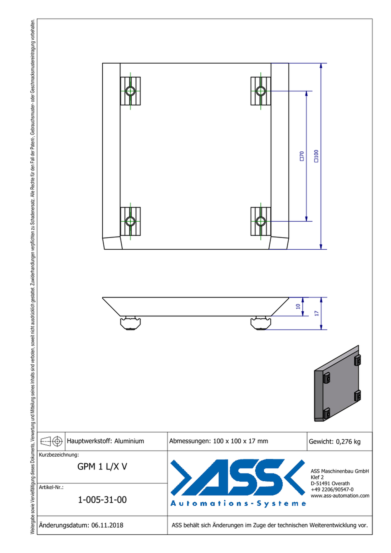 GPM 1 L/XV Gripper (EOAT) Base Plate, tightened