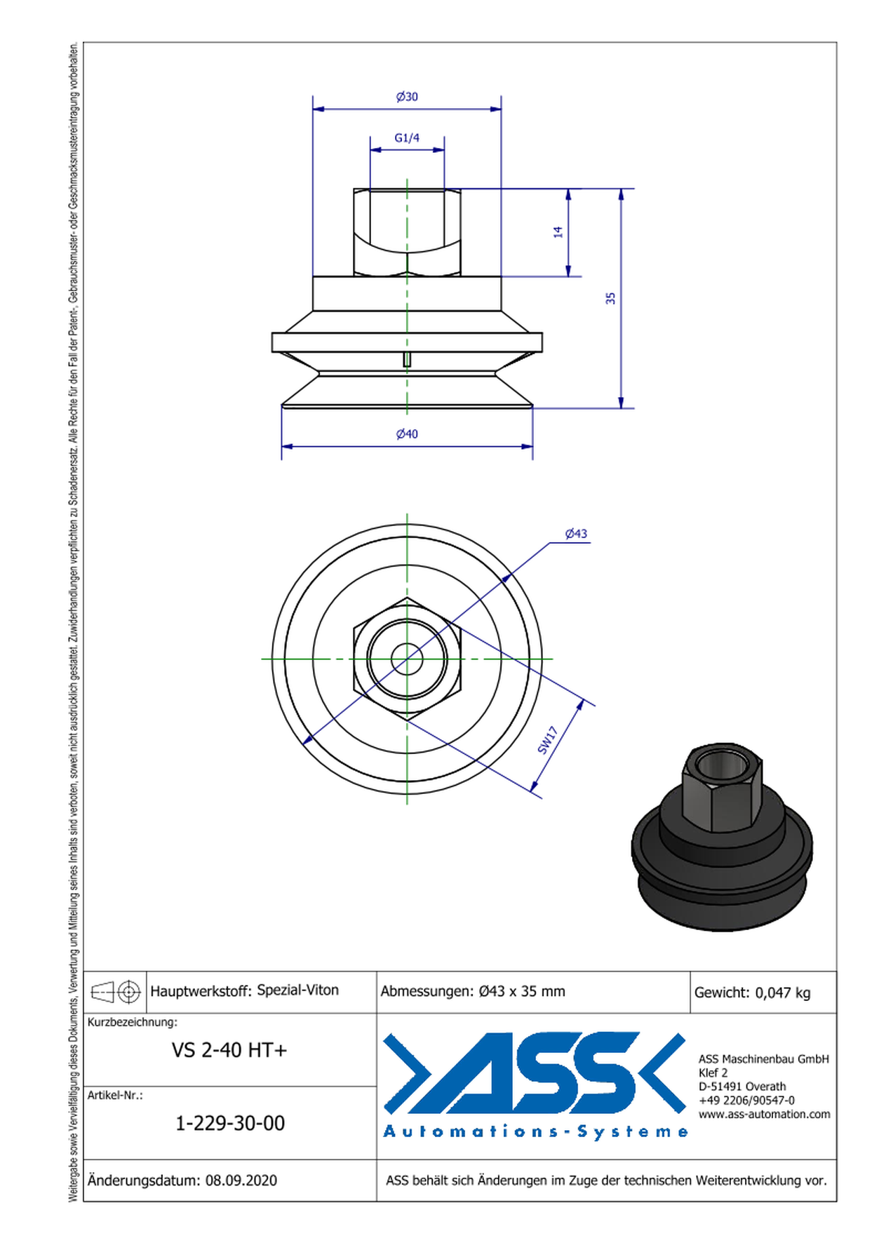 VS 2-40 HT+ Vacuum Cup, heat resistant