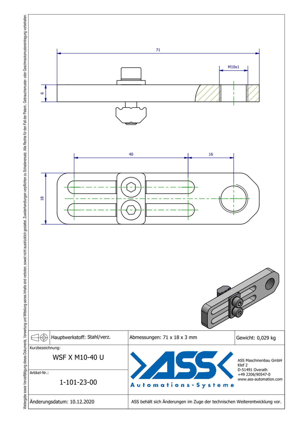 WSF X M10-40 U Flat Angle Clamp with Thread