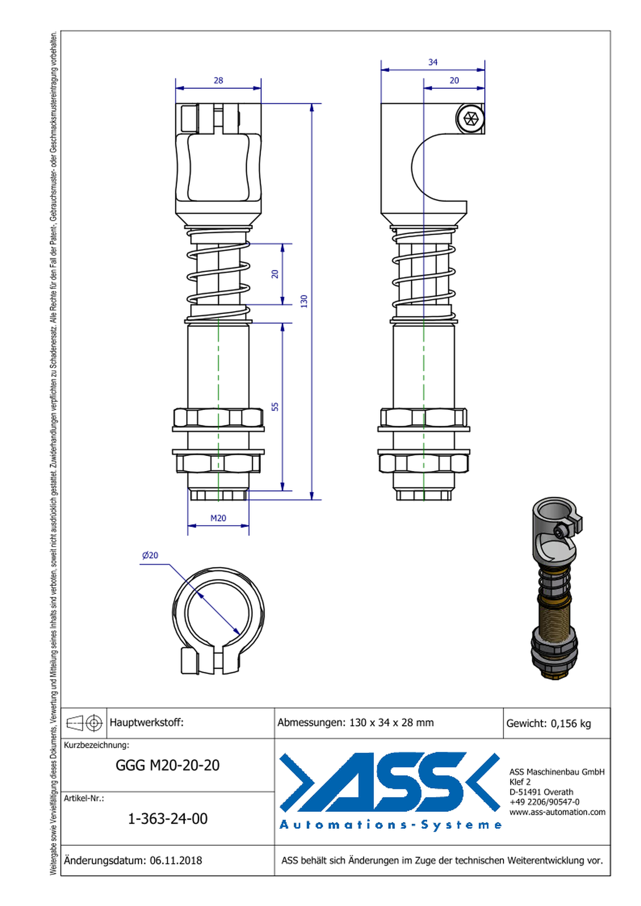 GGG M20-20-20 Spring Loaded Gripper Arm, for GRZ 