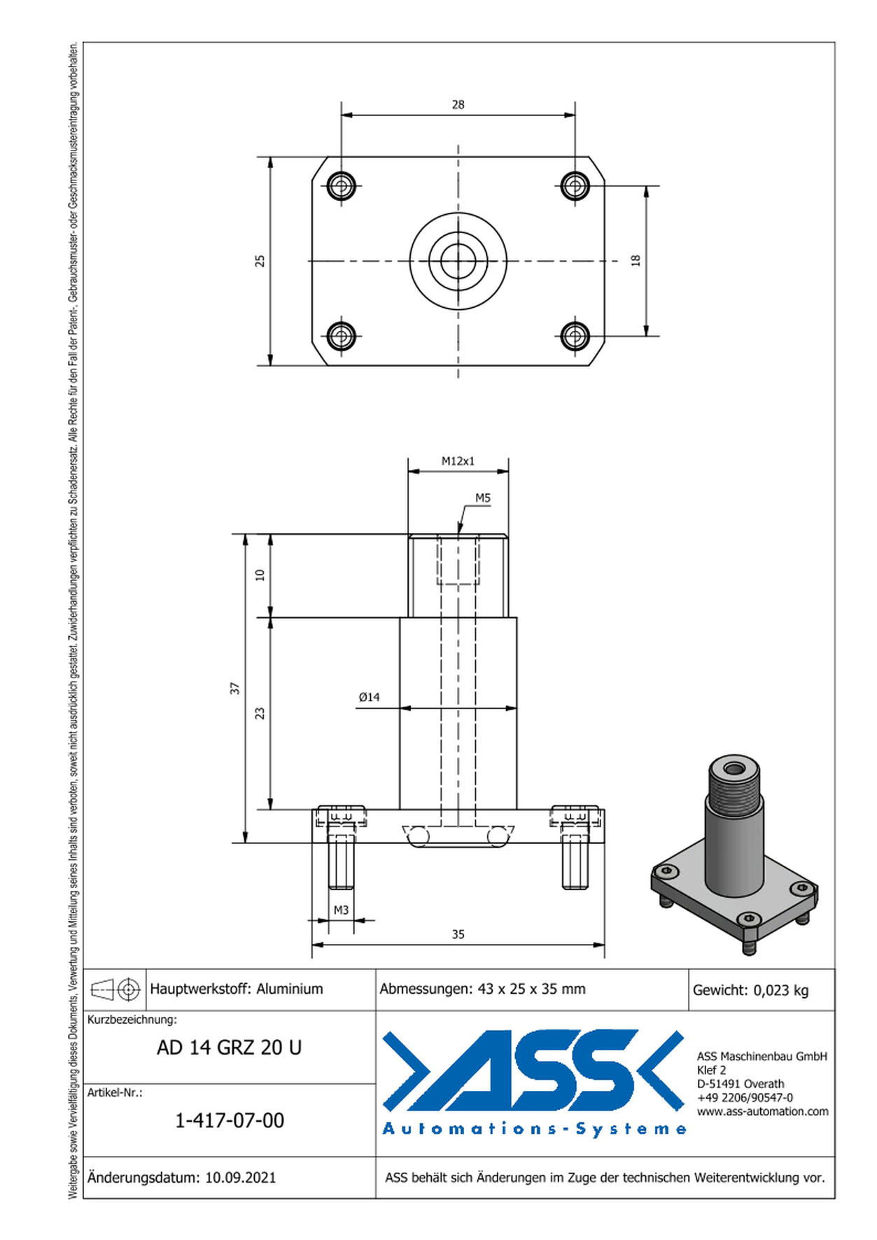 AD 14 GRZ 20 U Adapter with air duct