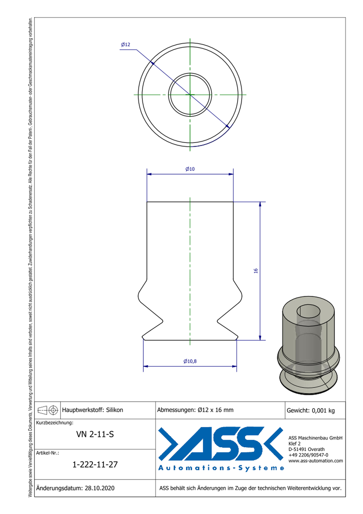 VN 2-11-S  Suction Cup, 2 Bellows