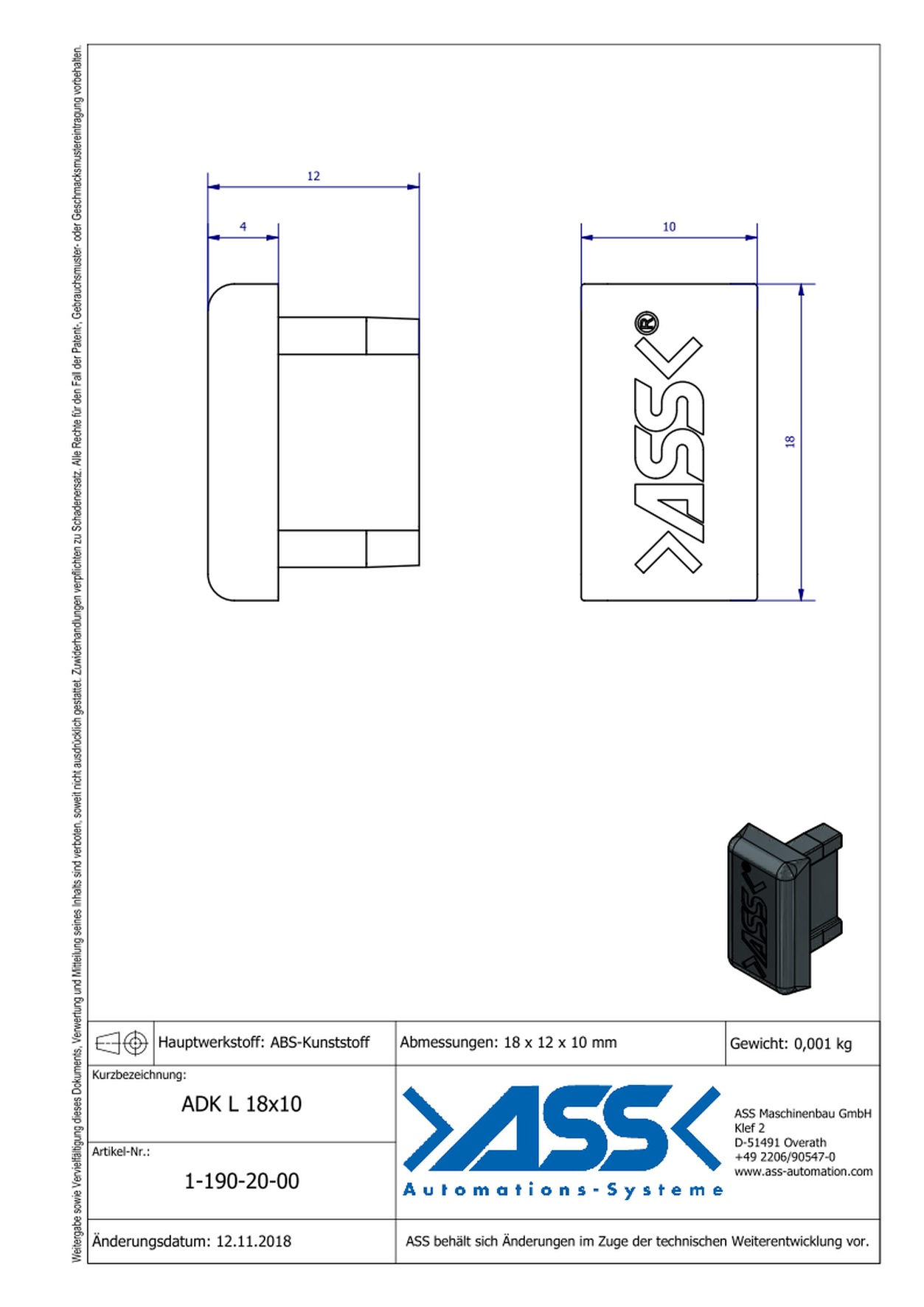 ADK L 18-10 Profile End Cap