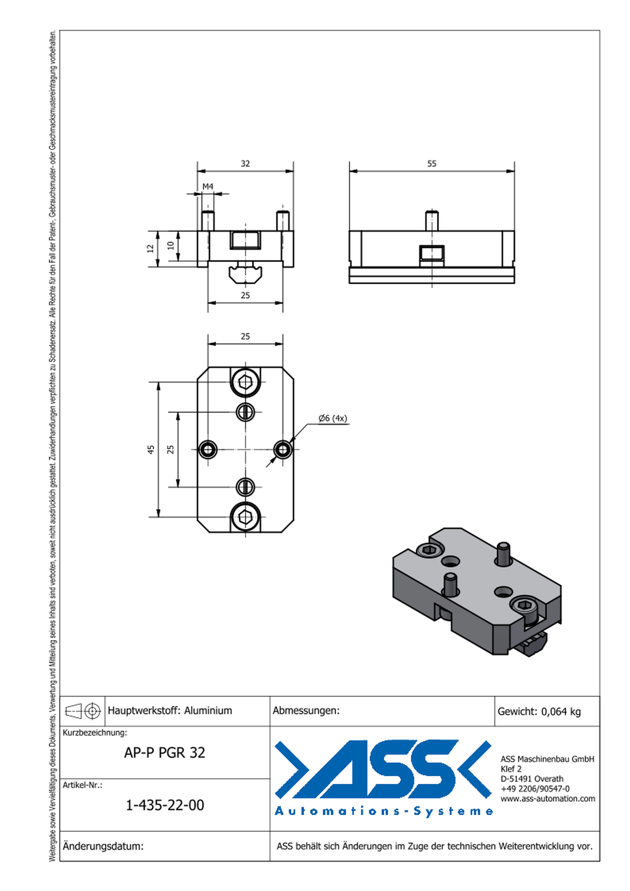 AP-P PGR 32 Adapter for PGR-P and PGR for mounting to profiles