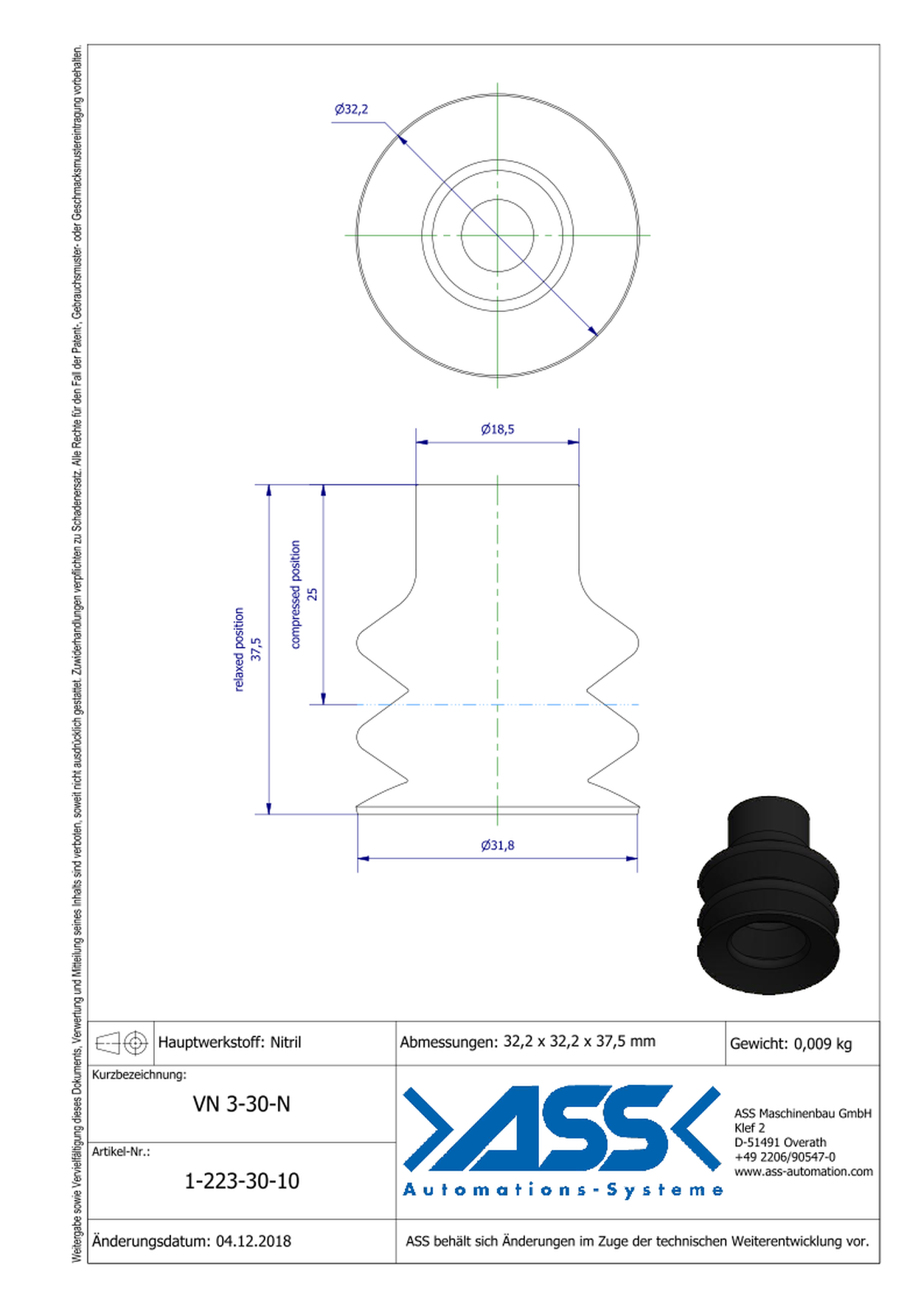 VN 3-30-N Suction Cup, 3 Bellows