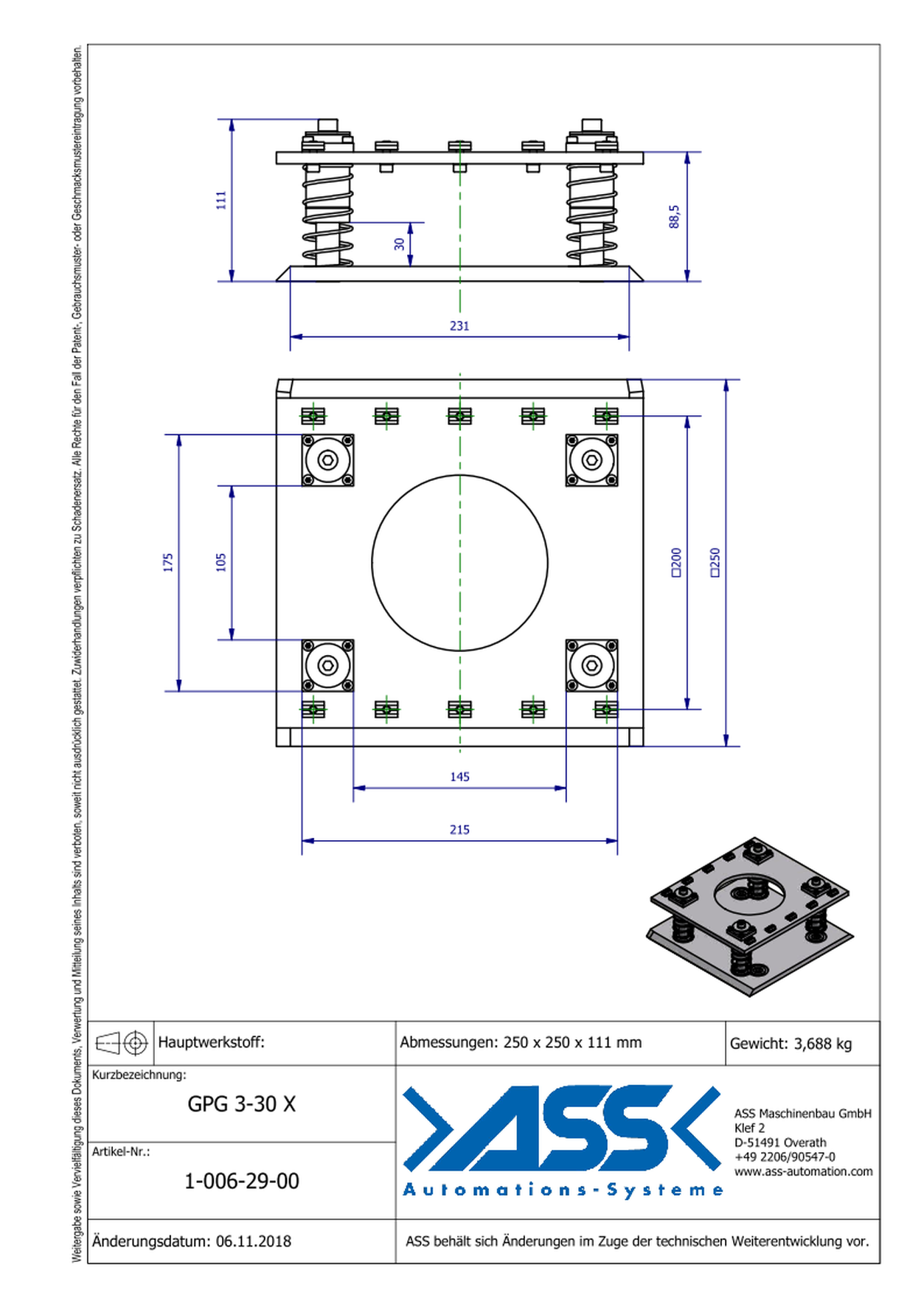 GPG 3-30 X Gripper (EOAT) Base Plate, spring-loaded