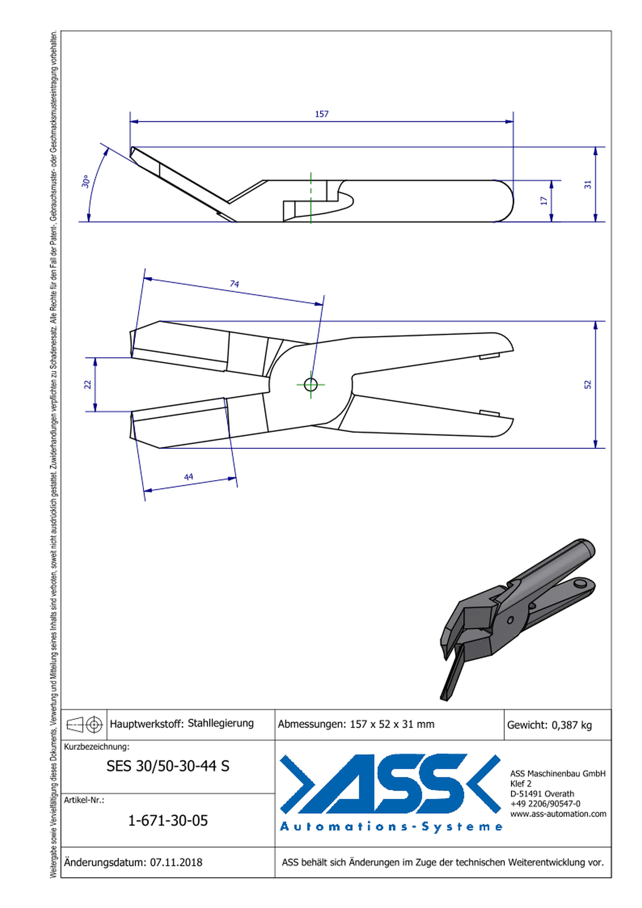 SES30-50-30-44S Nipper Blade, inside blade