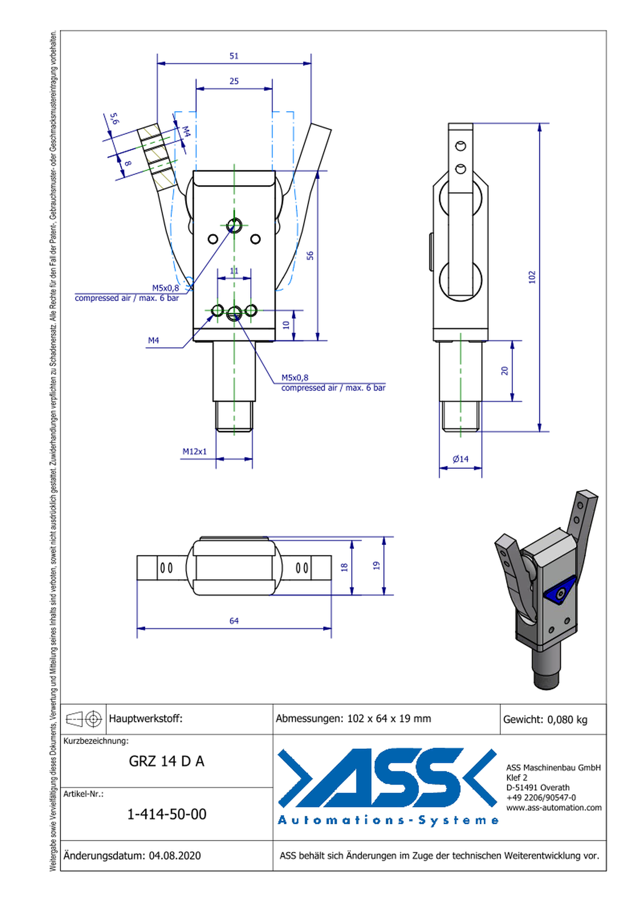 GRZ 14 D A Gripper with Jaw Type: Adapter Jaw / Adapter Jaw