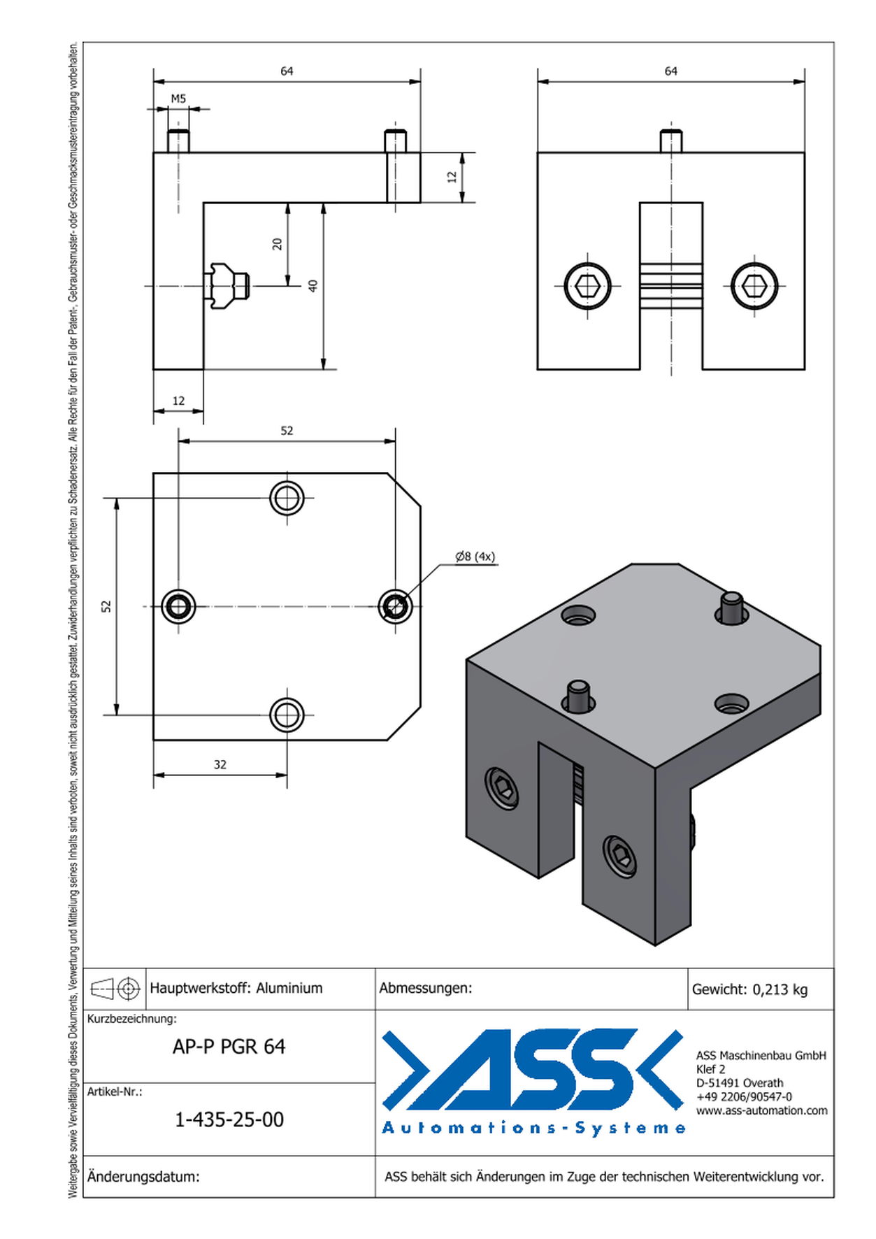 AP-P PGR 64 Adapter for PGR-P and PGR for mounting to profiles