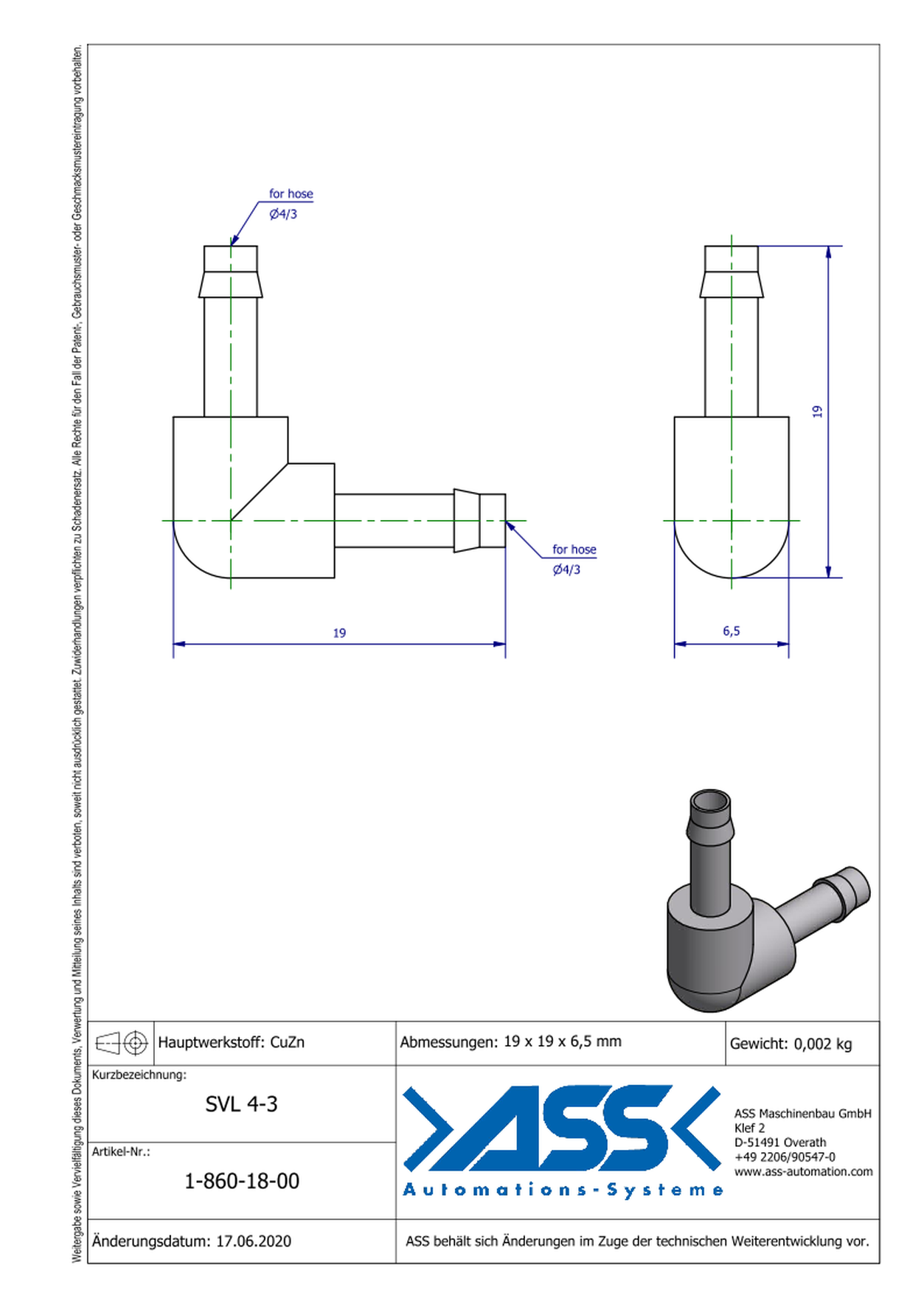 SVL 4-3 L Hose Connector