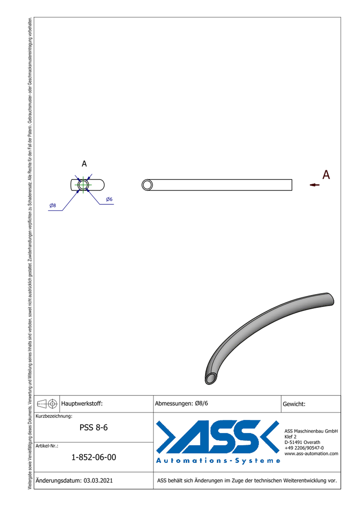 PSS 8-6 Pneumatic hose silver