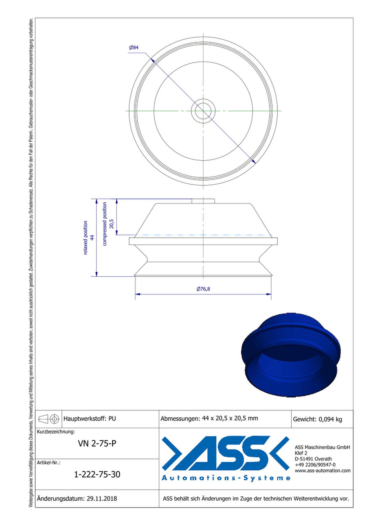 VN 2-75-P Suction Cup, 2 Bellows