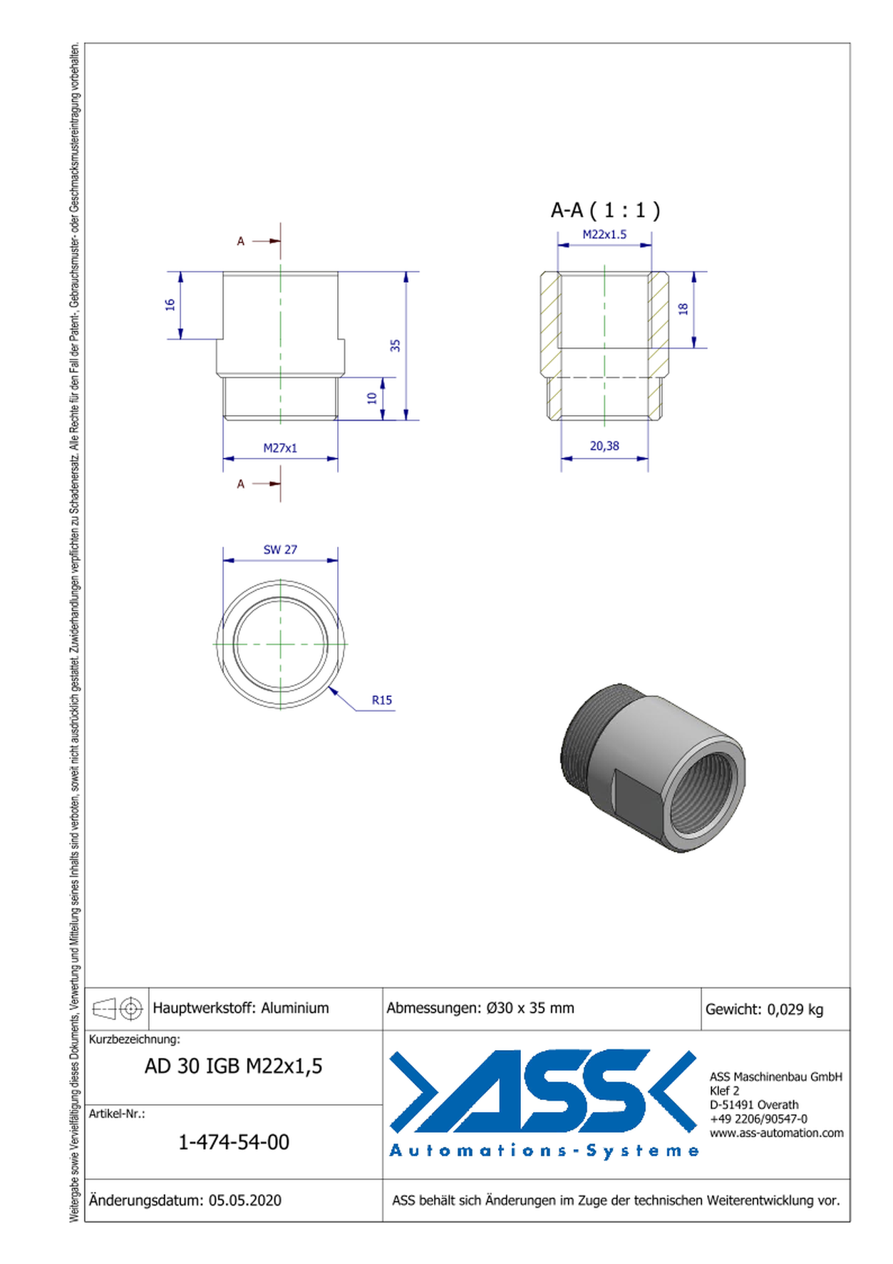 AD 30 IGB M22x1,5 Adapter for IGB