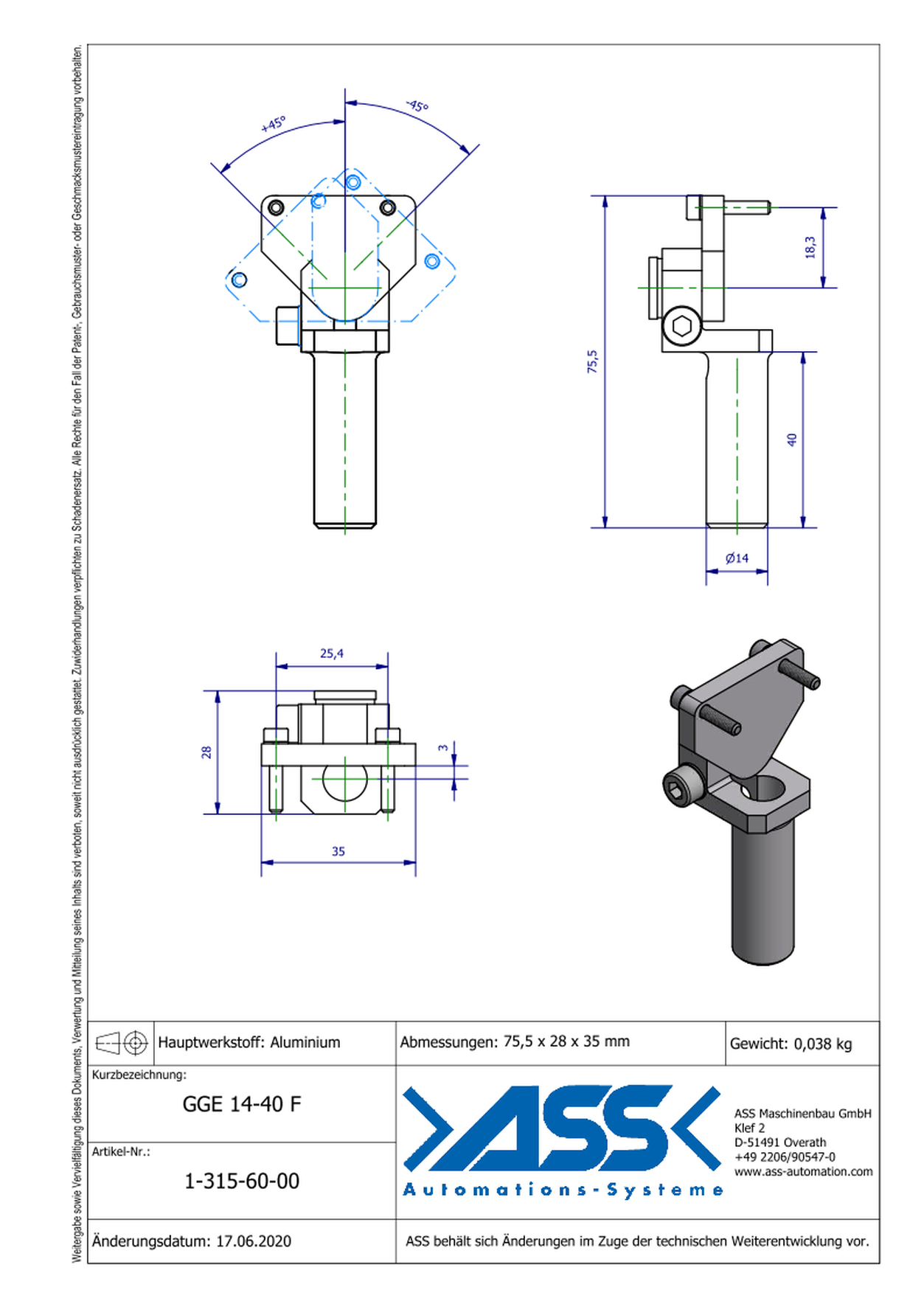 GGE 14-40 F Gripper Arm for Sensor LES 6