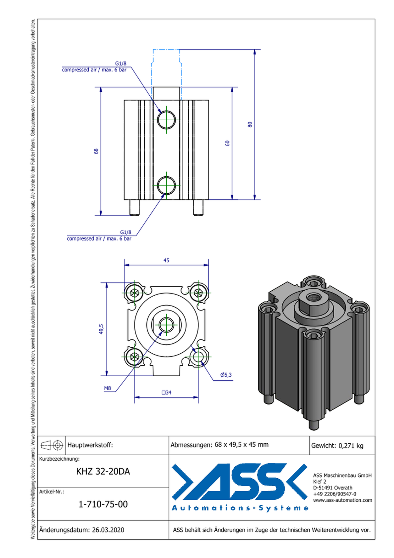 KHZ 32-20 DA Short Stroke Cylinder